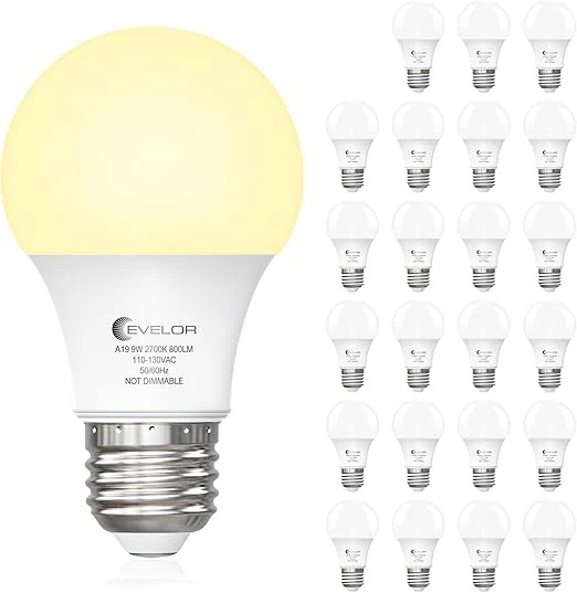 Evelor A19 LED Light Bulbs 24 Pack 9W 60W Equivalent - Soft White 2700K
