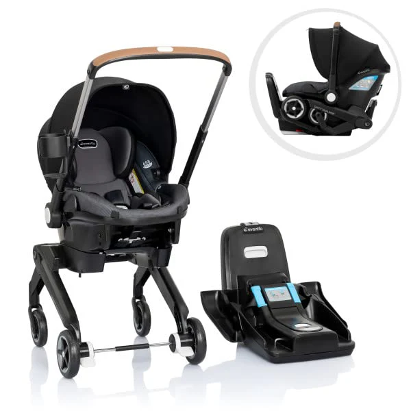Evenflo Shyft DualRide Infant Car Seat Stroller Combo with Carryall Storage (Boone Gray) - Image 2