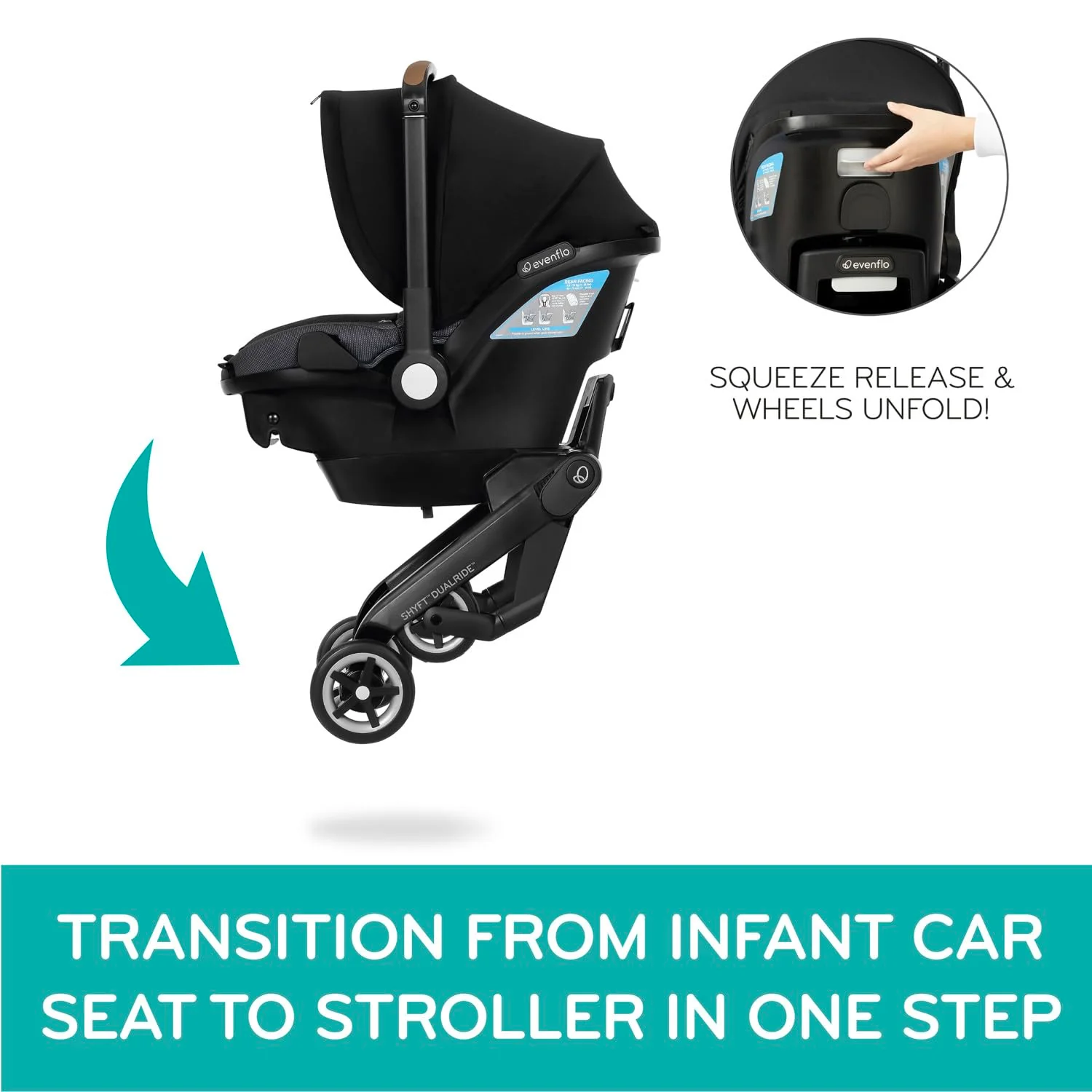 Evenflo Shyft DualRide Infant Car Seat Stroller Combo with Carryall Storage (Boone Gray) - Image 3
