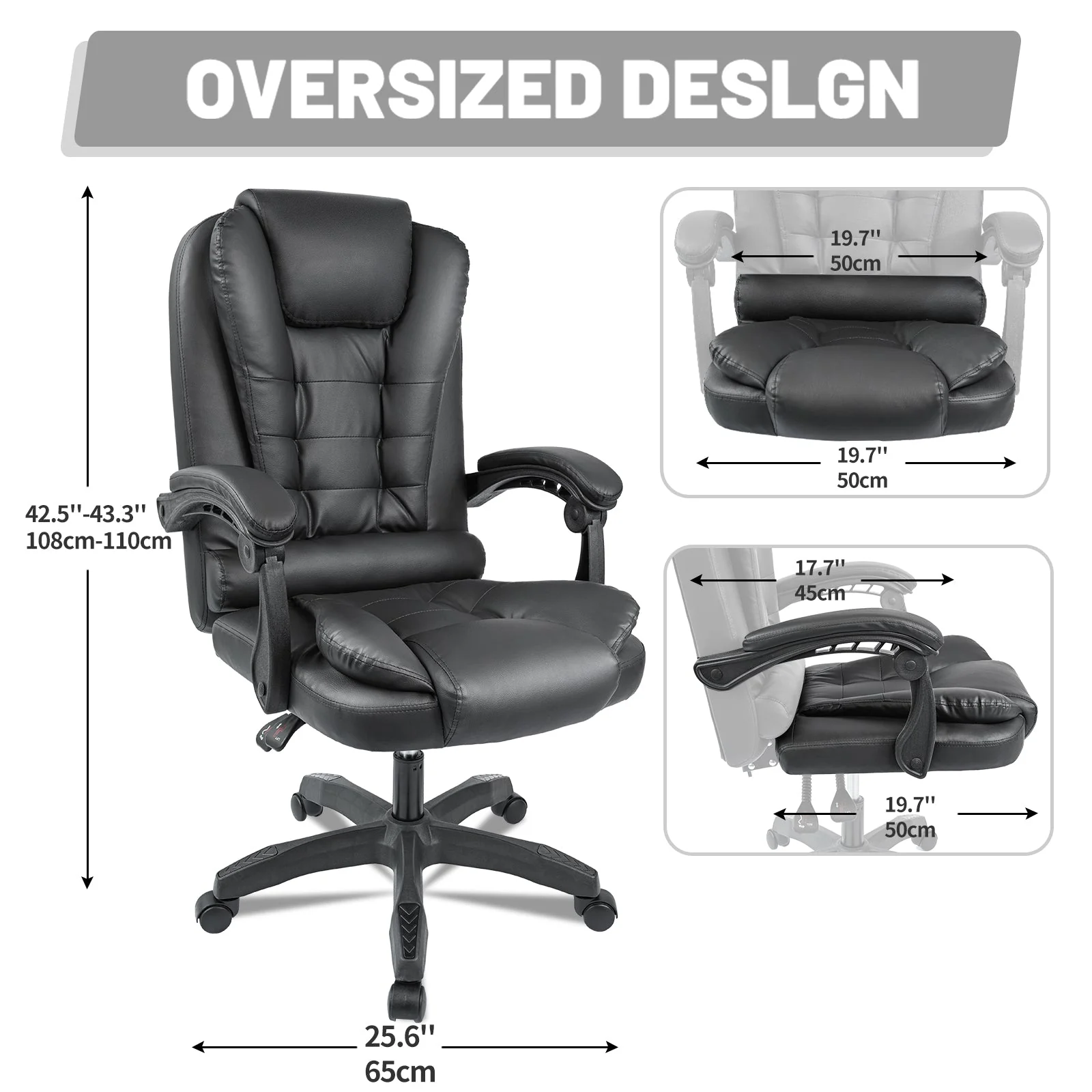 Executive Recliner Swivel Office Gaming Chair – Ergonomic PU Leather, Model: AMPC21 - Image 4