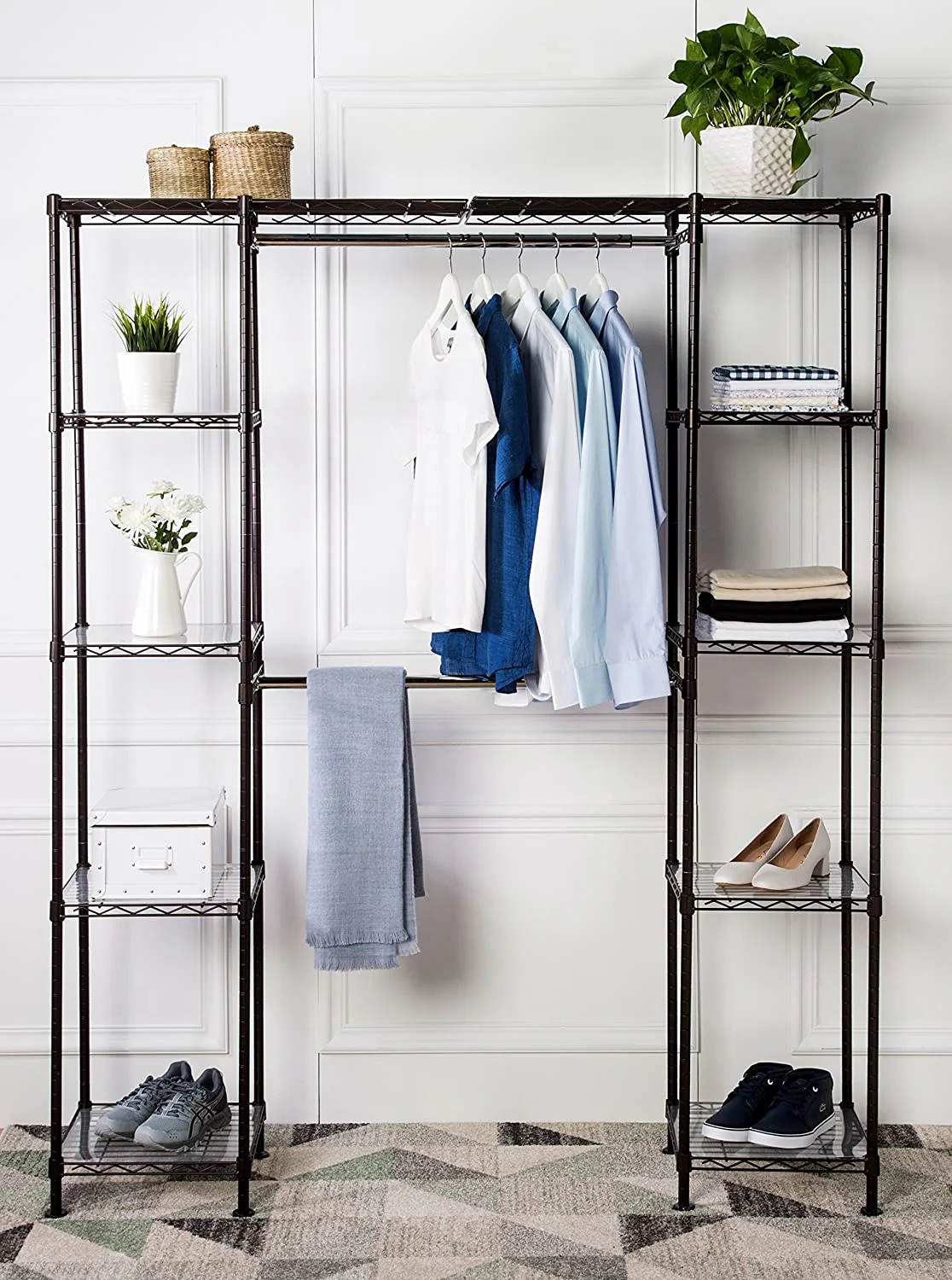 Expandable Metal Wardrobe Closet Rack with Shelves – Adjustable Hanging Storage Organizer, SKU: 7251258