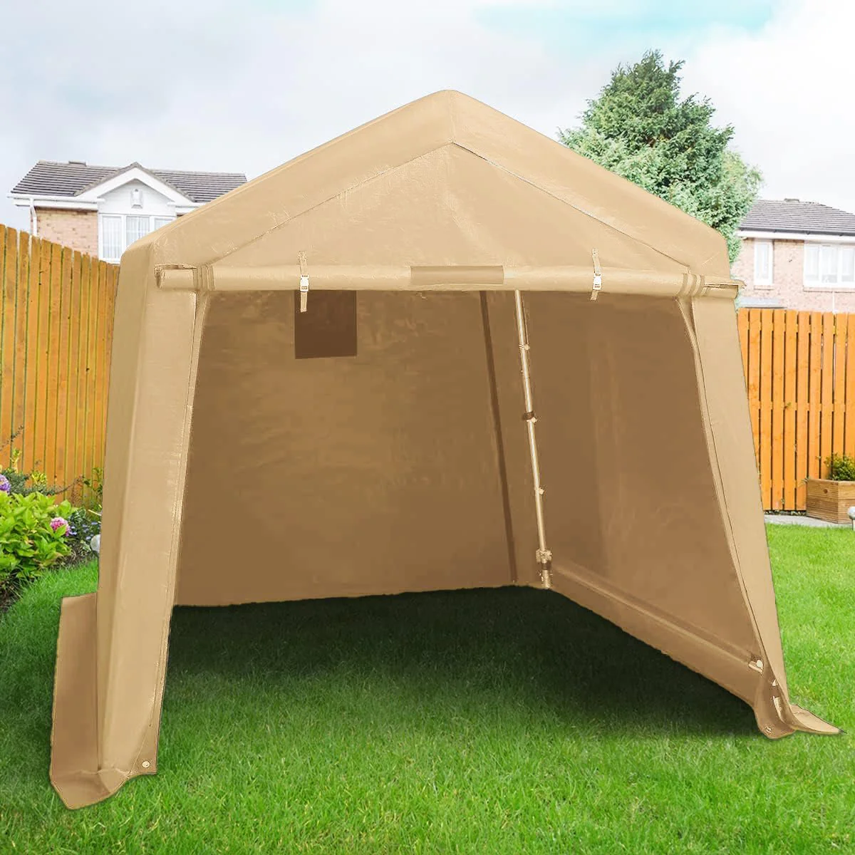 New 6x6, 7x12 & 13x20 ft Fabric Storage Buildings | Heavy-Duty Car Shelters with Zippered Doors & Galvanized Steel Frame