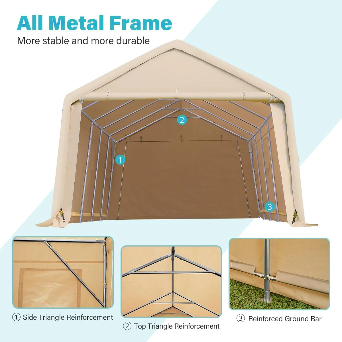New 6x6, 7x12 & 13x20 ft Fabric Storage Buildings | Heavy-Duty Car Shelters with Zippered Doors & Galvanized Steel Frame - Image 11