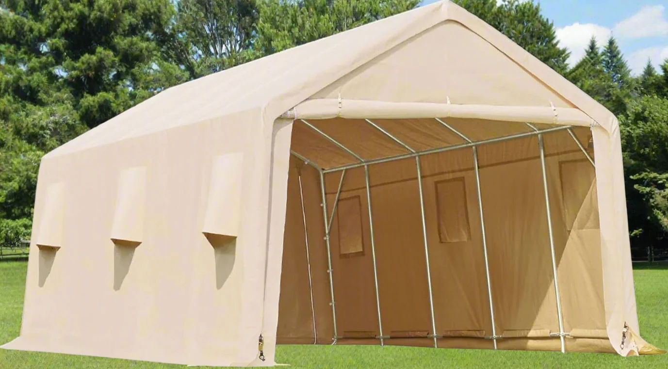 New 6x6, 7x12 & 13x20 ft Fabric Storage Buildings | Heavy-Duty Car Shelters with Zippered Doors & Galvanized Steel Frame - Image 15