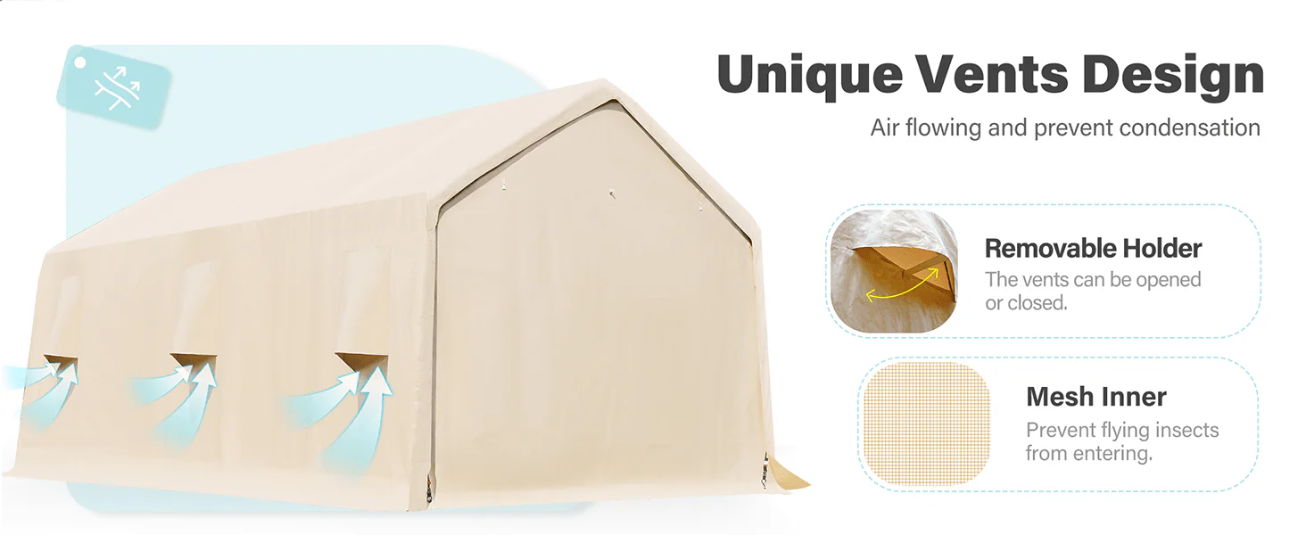 New 6x6, 7x12 & 13x20 ft Fabric Storage Buildings | Heavy-Duty Car Shelters with Zippered Doors & Galvanized Steel Frame - Image 17