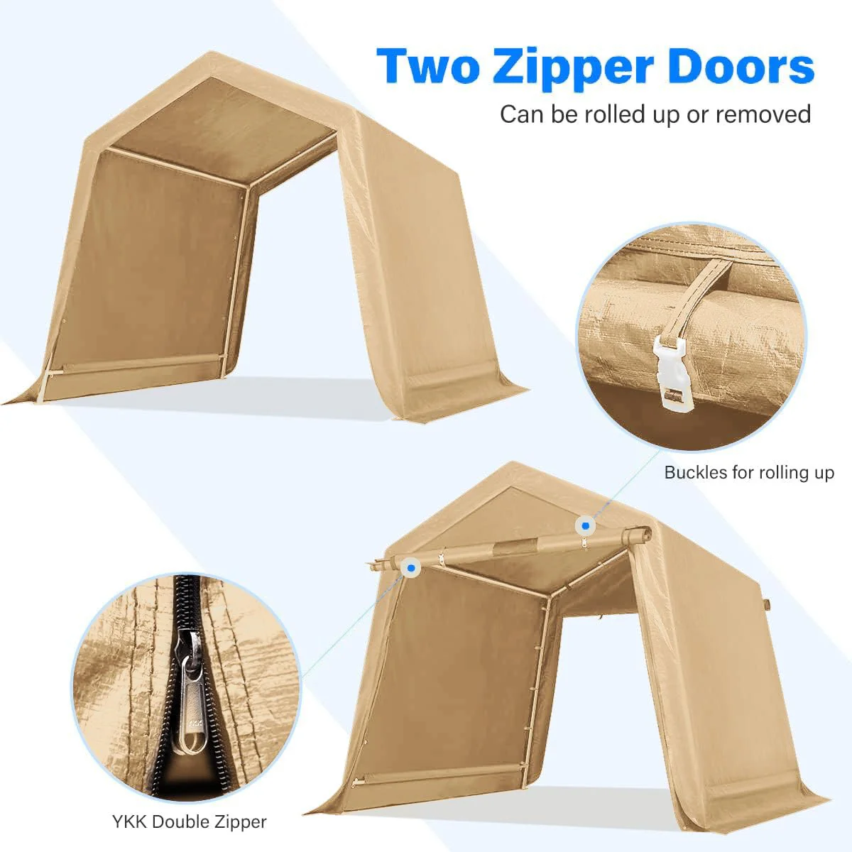 New 6x6, 7x12 & 13x20 ft Fabric Storage Buildings | Heavy-Duty Car Shelters with Zippered Doors & Galvanized Steel Frame - Image 23