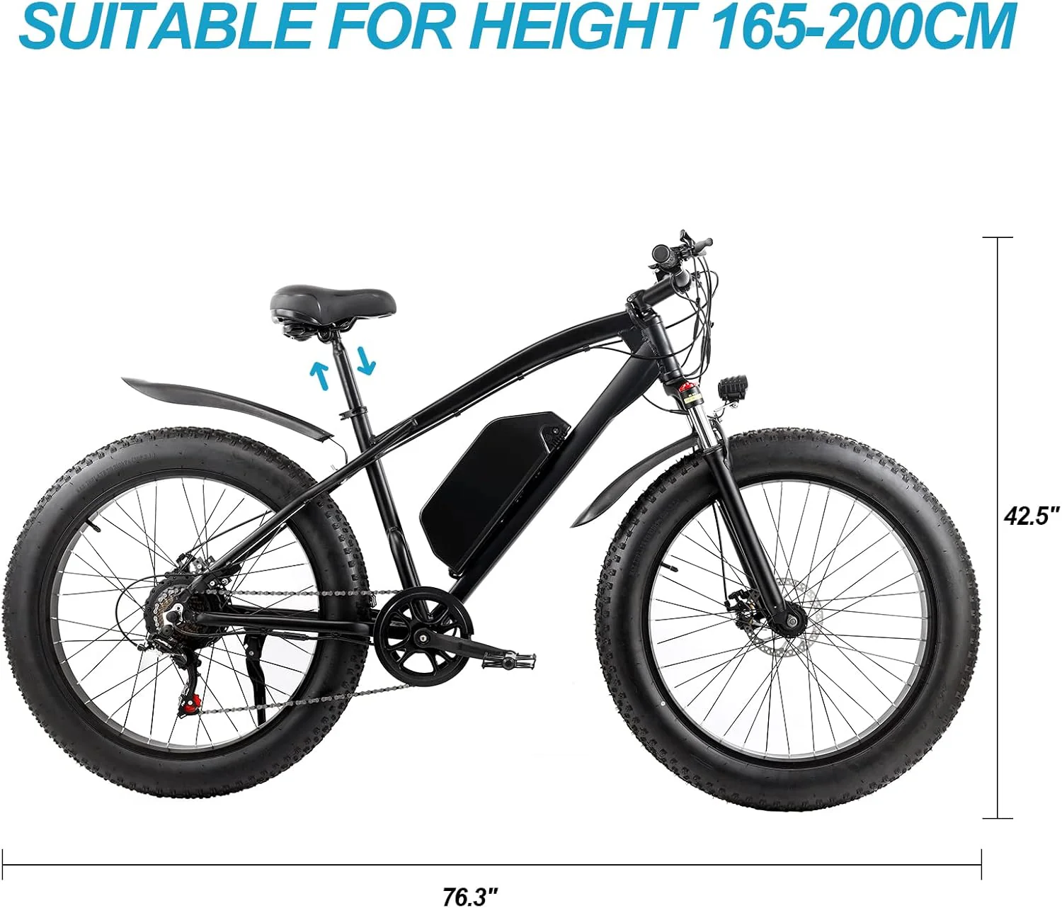26" x 4.0" Fat Tire Electric Mountain E-Bike – 350W Motor, 48V Battery, Matte Black | Off-Road & Commuter 2504291 - Image 3