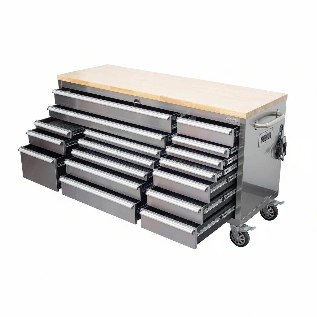6FT 17-Drawer Tool Bench Workstation & Tool Box – Heavy-Duty Rolling Workbench with Power Outlets & USB | Multi-Color Options - Image 6