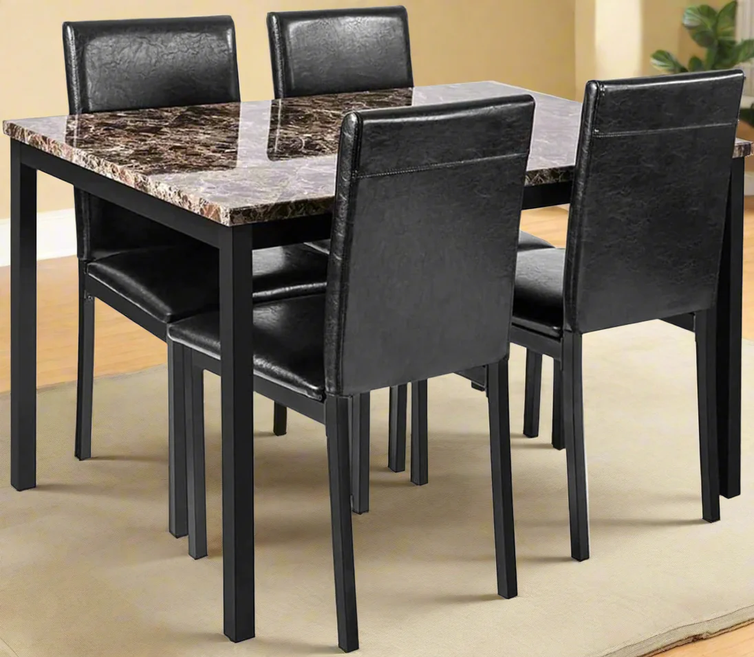 5 Piece Faux Marble Dining Table Set with 4 Upholstered Chairs Modern Kitchen Set CS445B