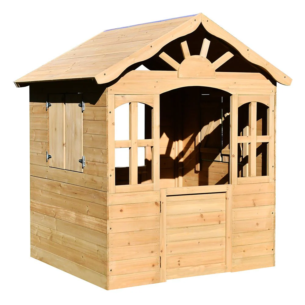 Fir Wood Kids Playhouse with Shuttered Windows & Sunburst Roof C1081G - Image 10
