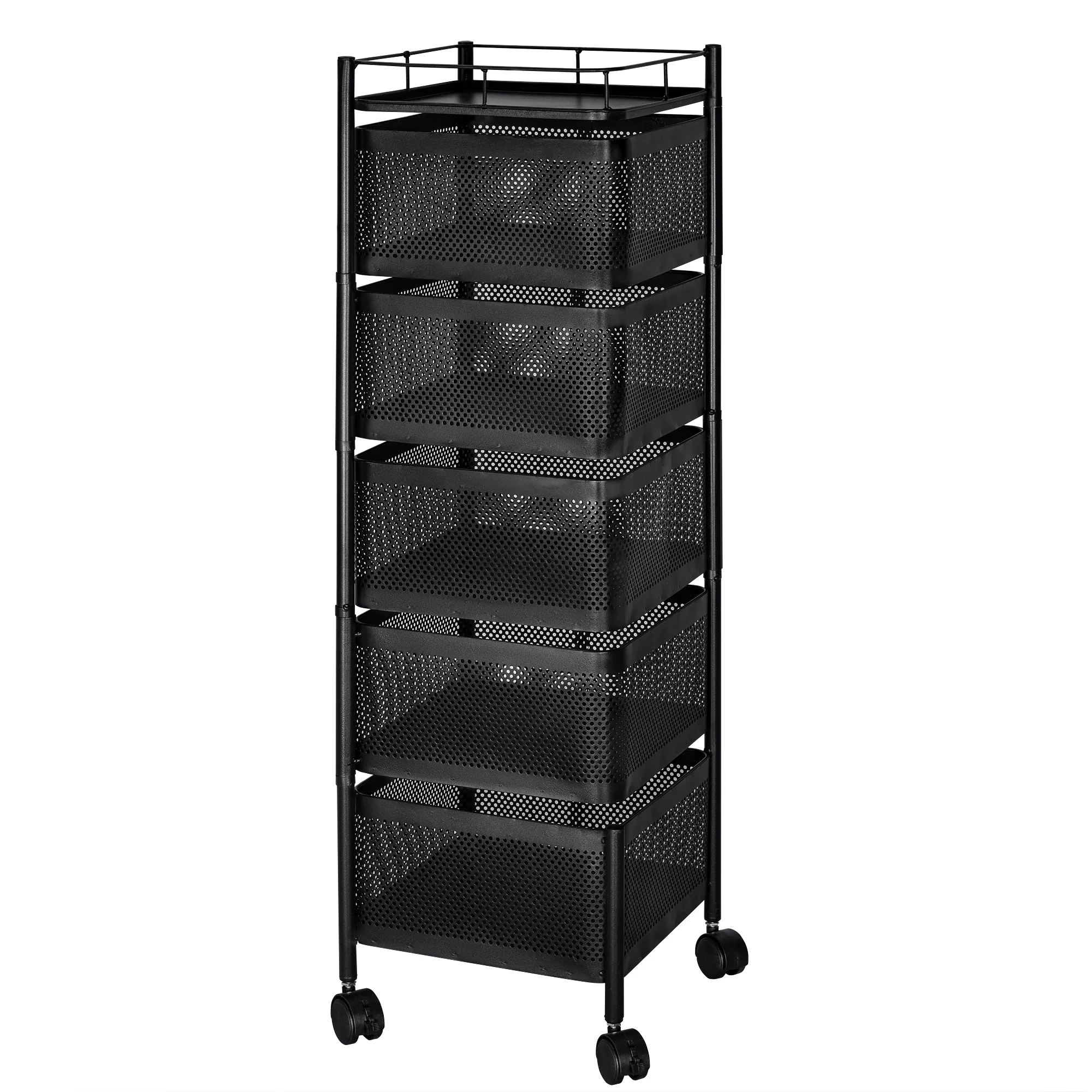 Five-Layer Rolling Storage Cart Carbon Steel with Baskets Organizer AMCSS508