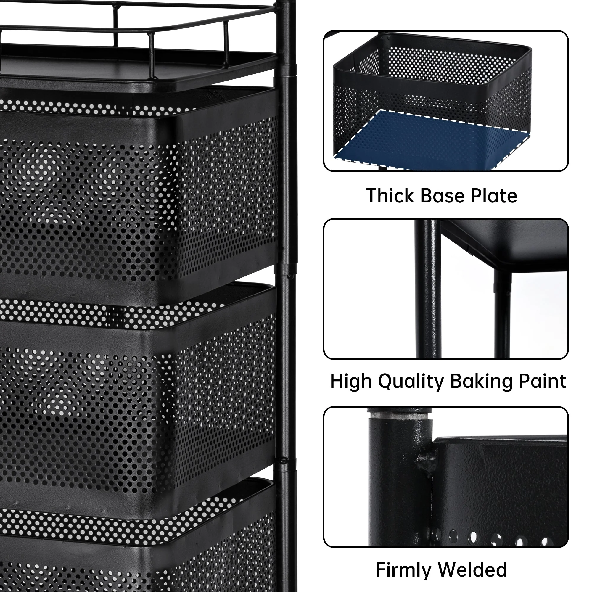 Five-Layer Rolling Storage Cart Carbon Steel with Baskets Organizer AMCSS508 - Image 3