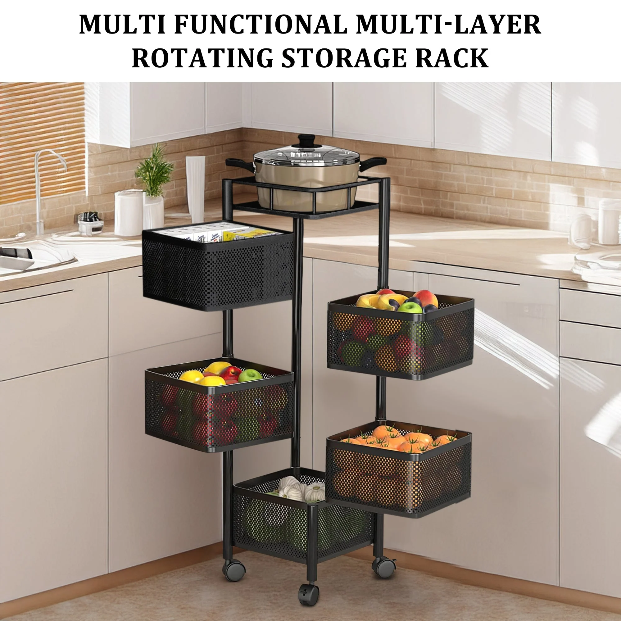 Five-Layer Rolling Storage Cart Carbon Steel with Baskets Organizer AMCSS508 - Image 6