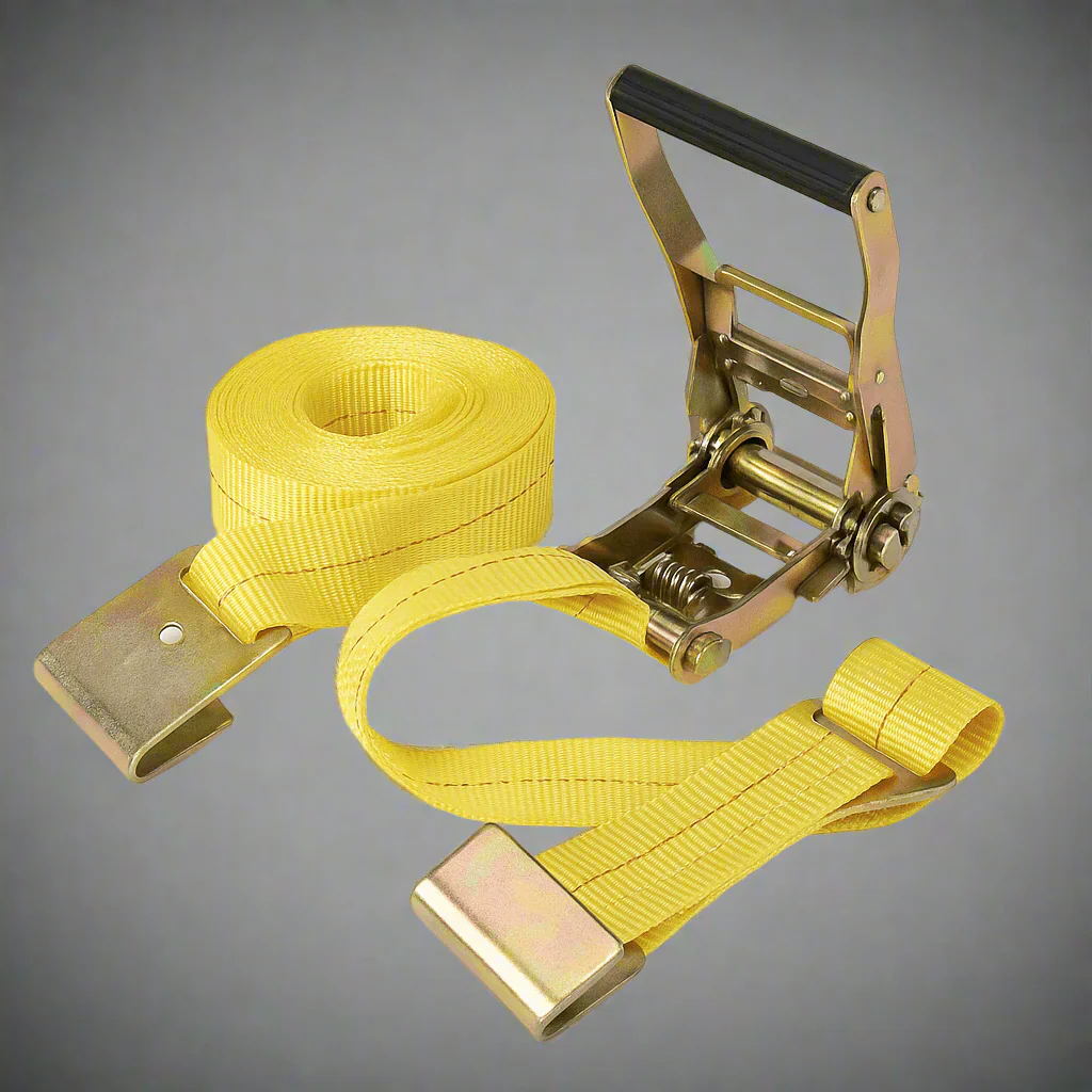 2” x 27FT Ratchet Tie Down Strap with Flat Hooks – Yellow – 10,000 lb Break Strength RTF27FT - Image 2