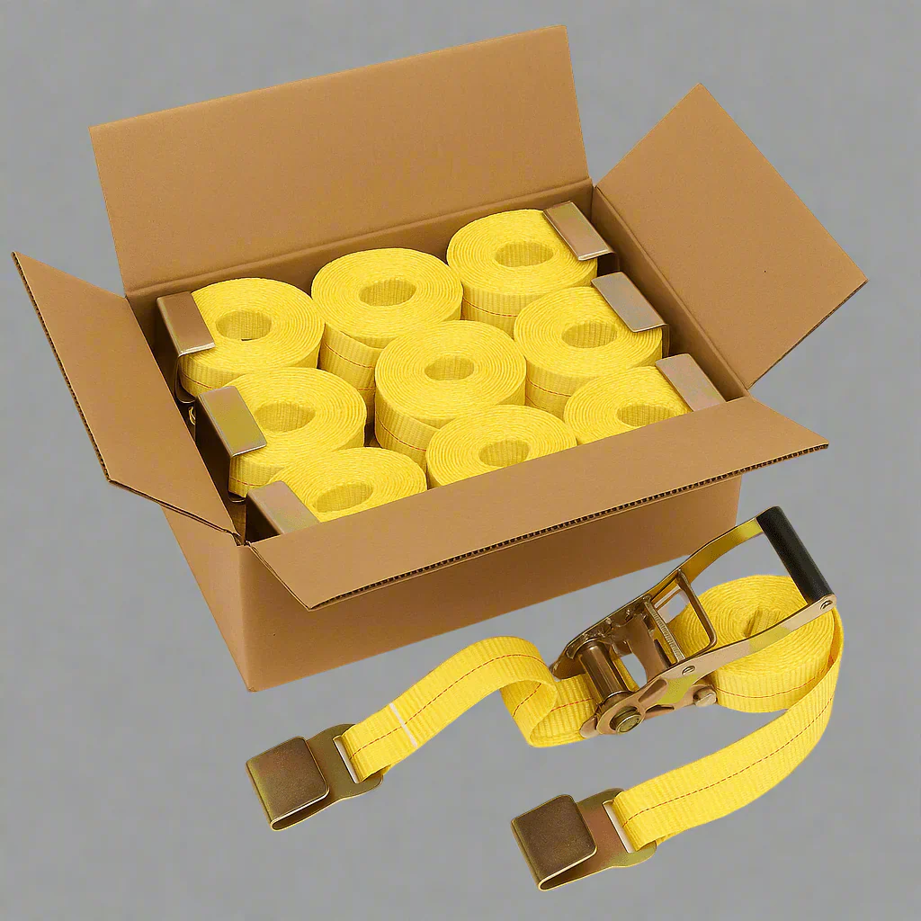 2” x 27FT Ratchet Tie Down Strap with Flat Hooks – Yellow – 10,000 lb Break Strength RTF27FT - Image 3