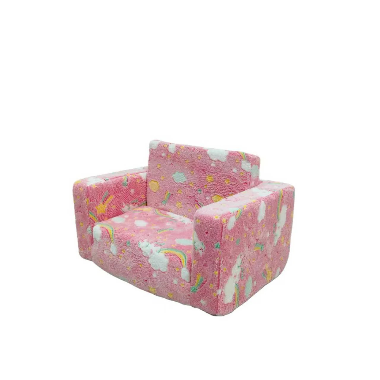 Flip Out 2-in-1 Kids Sofa Chair – Glow-in-the-Dark Stars, Moon & Rainbow Designs, Foldable Toddler Couch, Washable Plush - Image 3