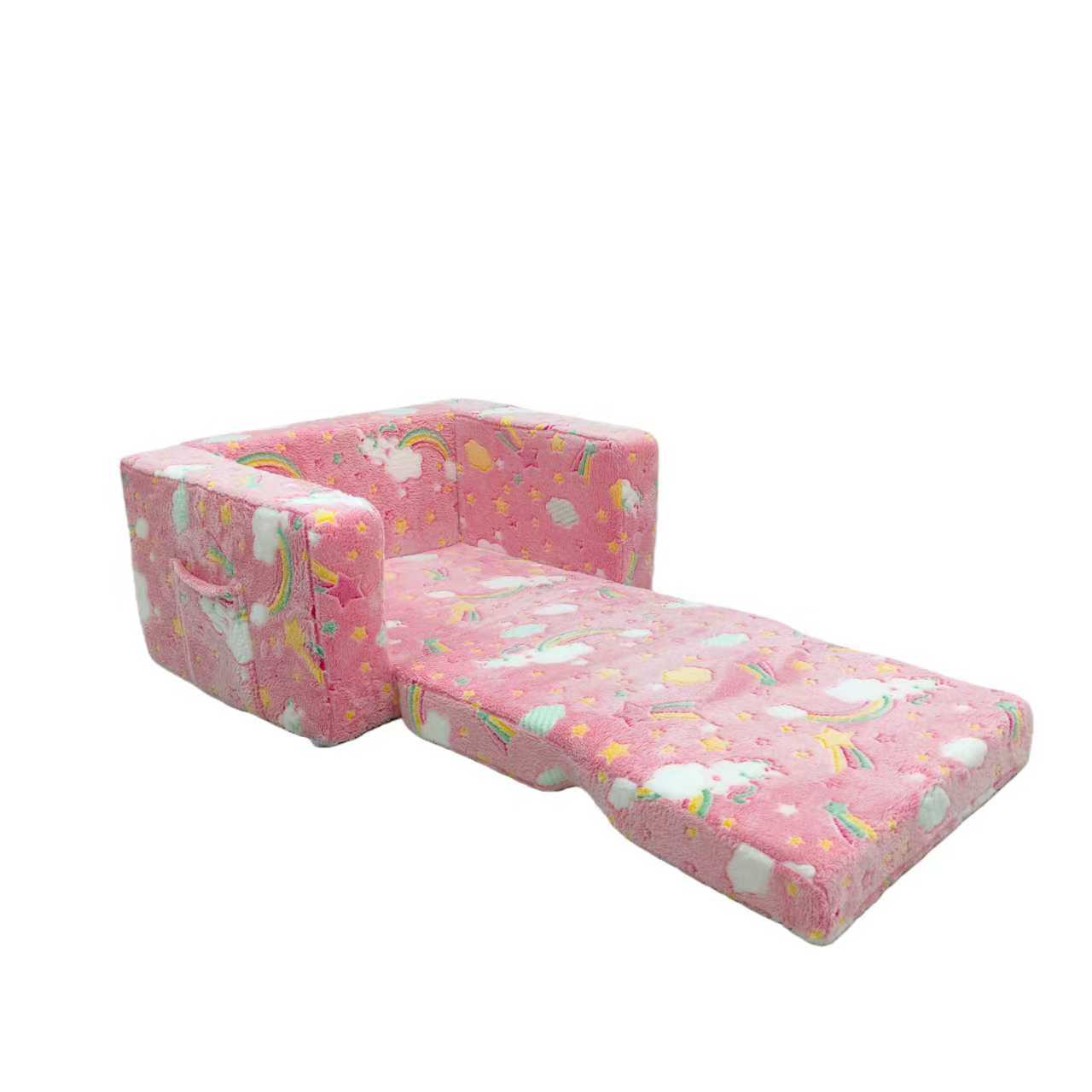 Flip Out 2-in-1 Kids Sofa Chair – Glow-in-the-Dark Stars, Moon & Rainbow Designs, Foldable Toddler Couch, Washable Plush - Image 4