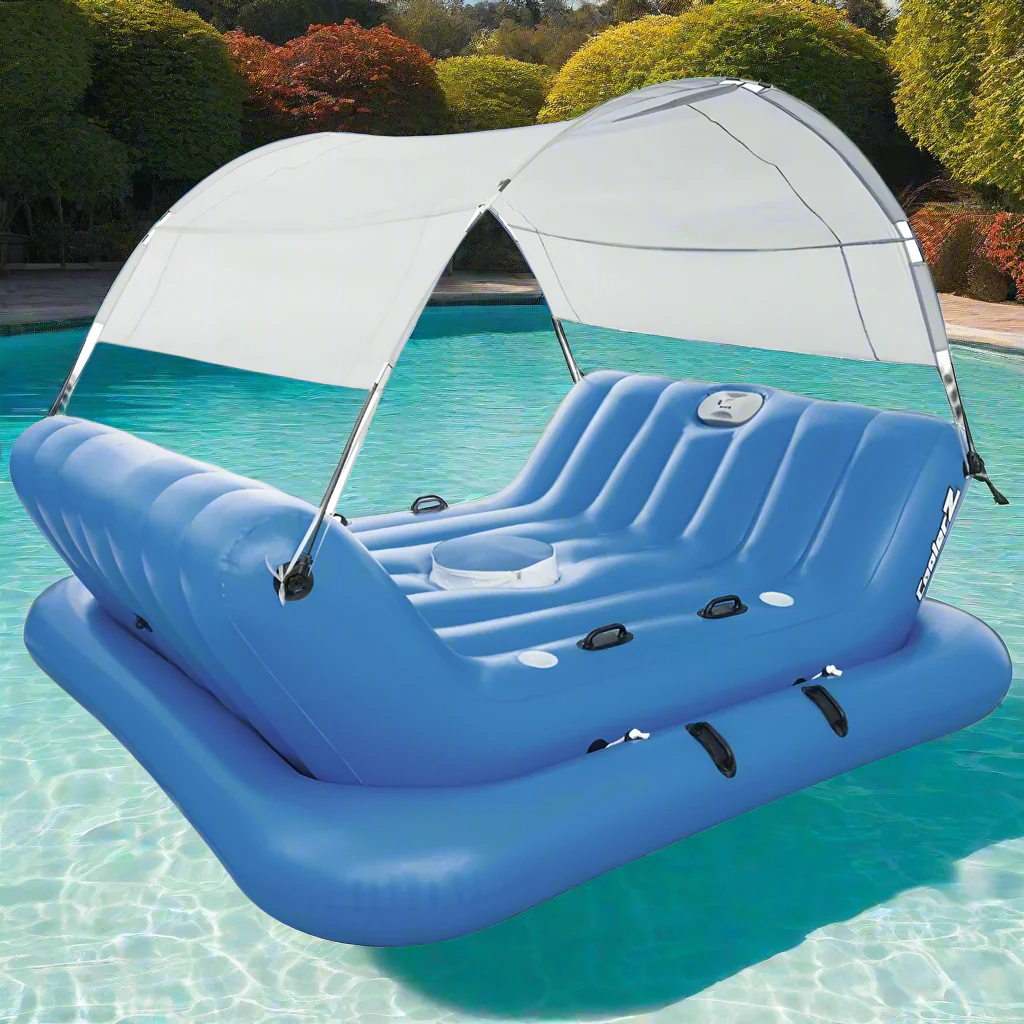 New Inflatable Floating Island Lounger with Sunshade, Floating Island Pool Water Float with Sound Bar and Cup Holder | 41434E - Image 7