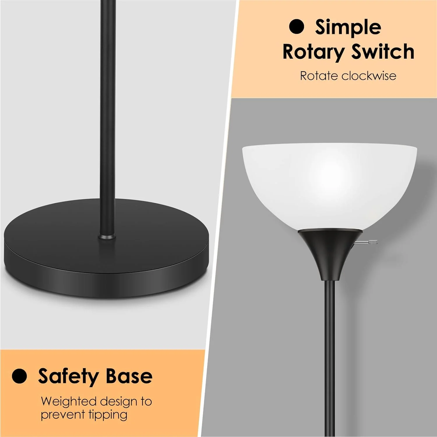 Floor Lamp Tall Standing Light with Bulb Included Black L7242 - Image 2