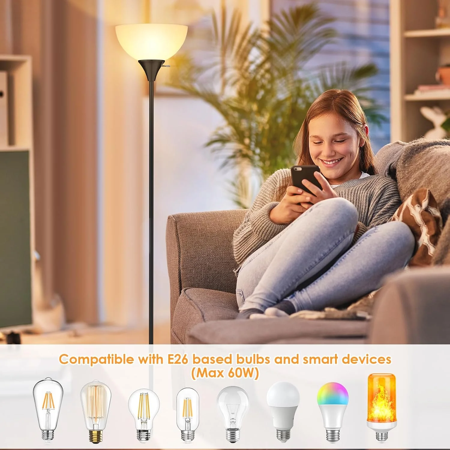Floor Lamp Tall Standing Light with Bulb Included Black L7242 - Image 3