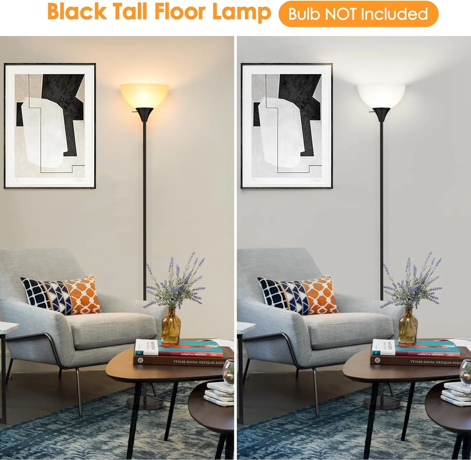 Floor Lamp Tall Standing Light with Bulb Included Black L7242 - Image 6