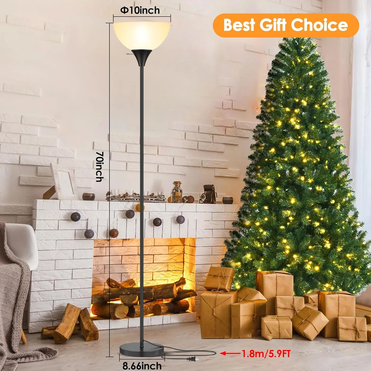 Floor Lamp Tall Standing Light with Bulb Included Black L7242 - Image 7
