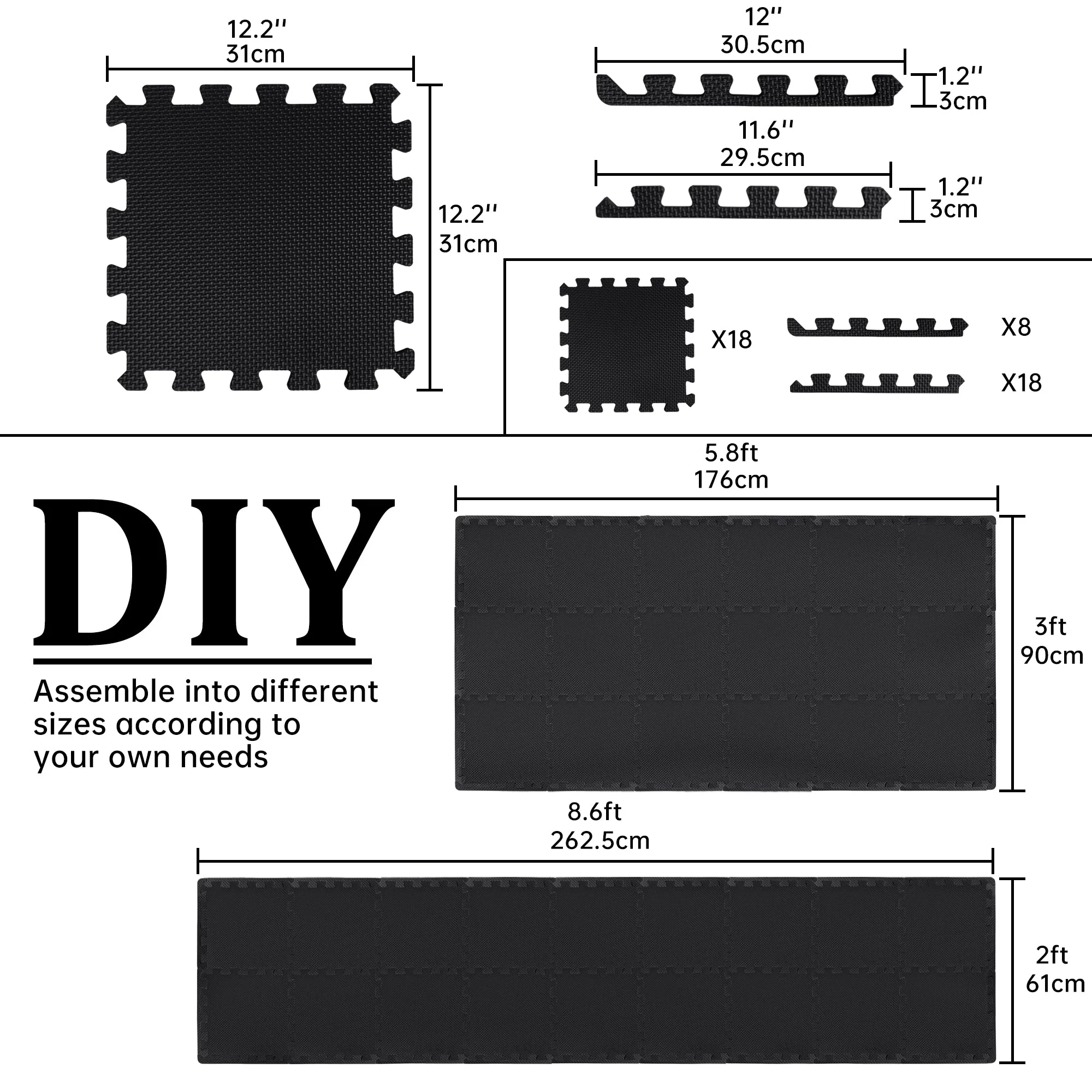 New 18 PCS Interlocking 18 Sqft EVA Foam Gym Floor Mat Set – Protective Fitness Tiles for Home Gym AMEFM3018B - Image 5