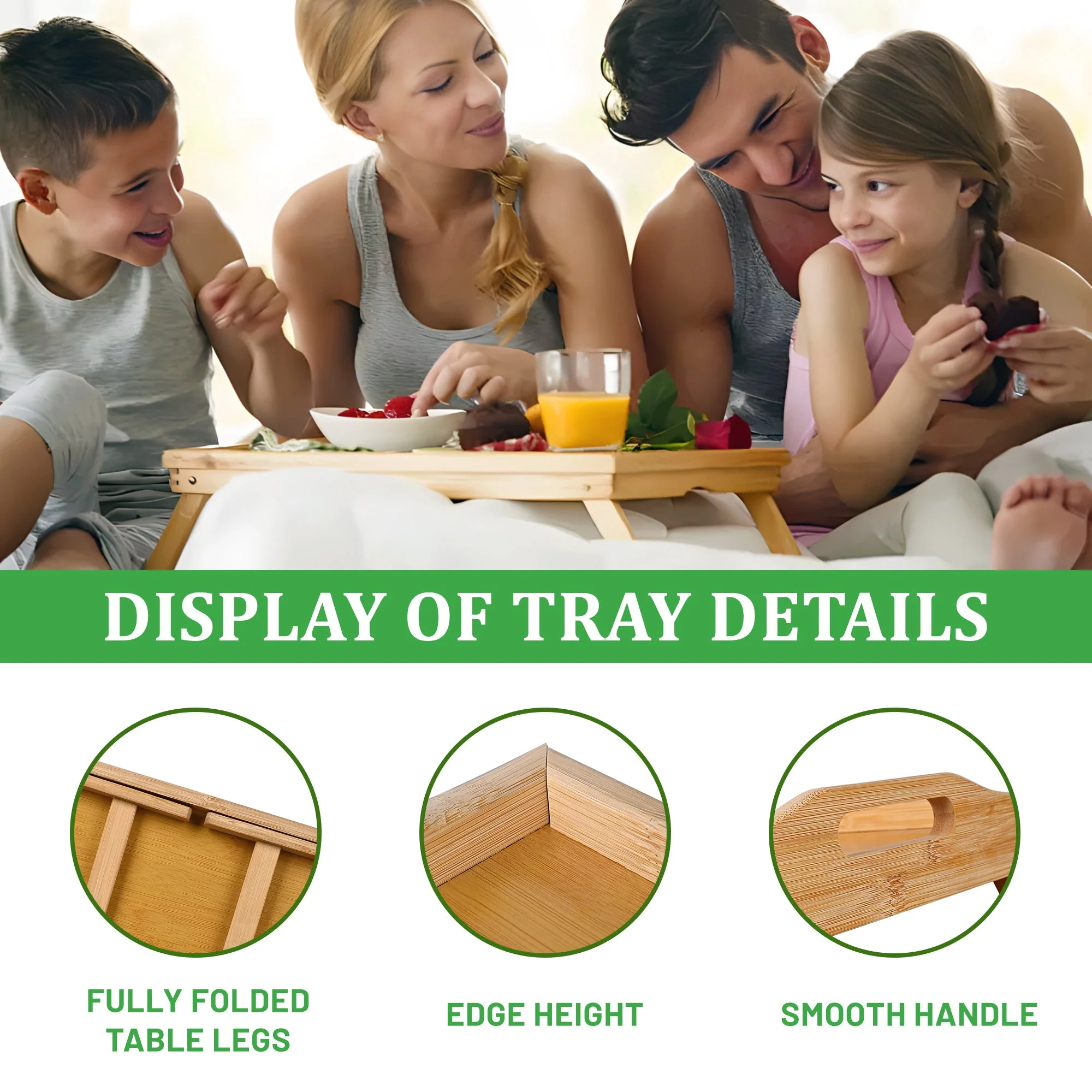Foldable Bamboo Bed Tray Table 23.6" x 11.8" Breakfast Serving Tray with Legs AMBKT50 - Image 2