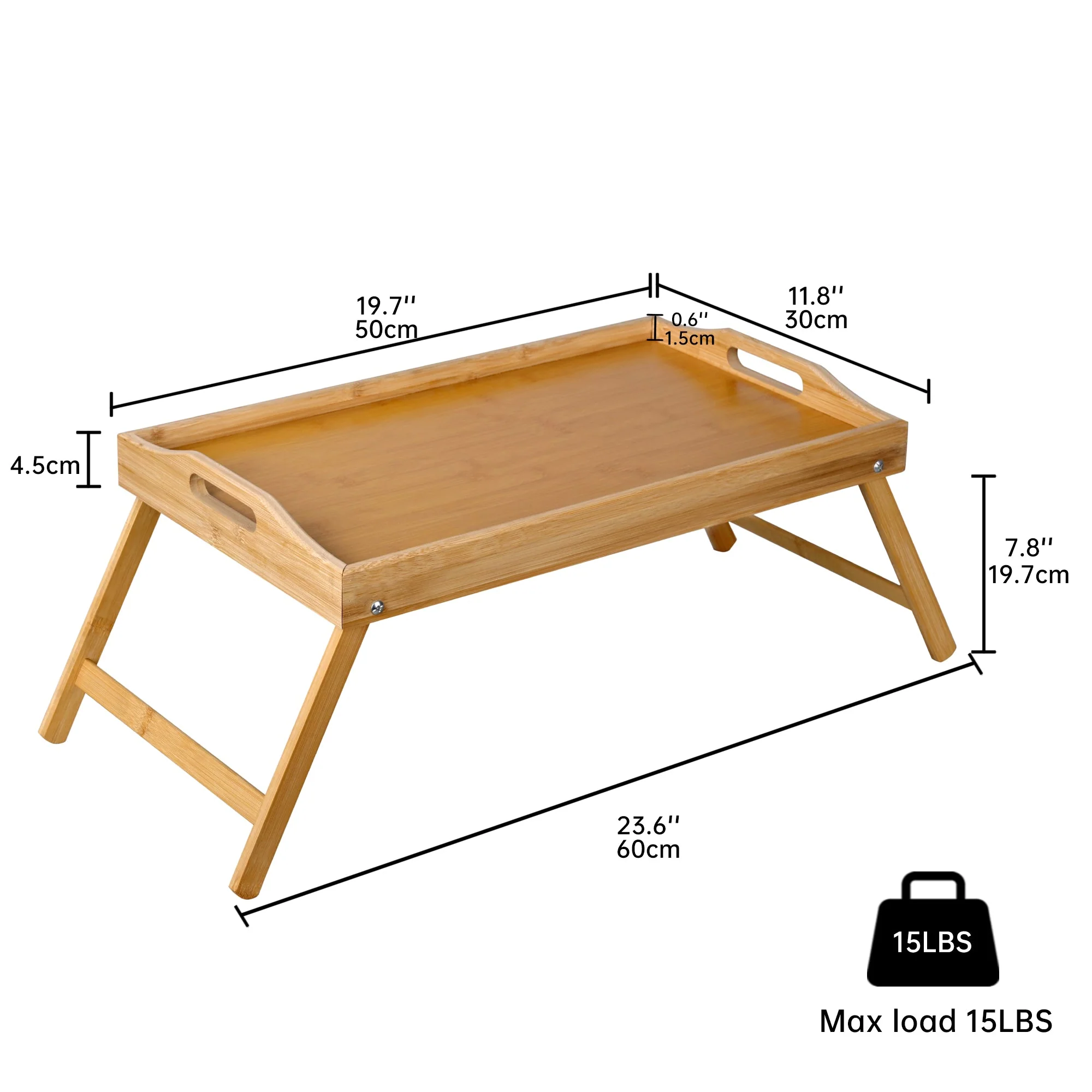 Foldable Bamboo Bed Tray Table 23.6" x 11.8" Breakfast Serving Tray with Legs AMBKT50 - Image 5