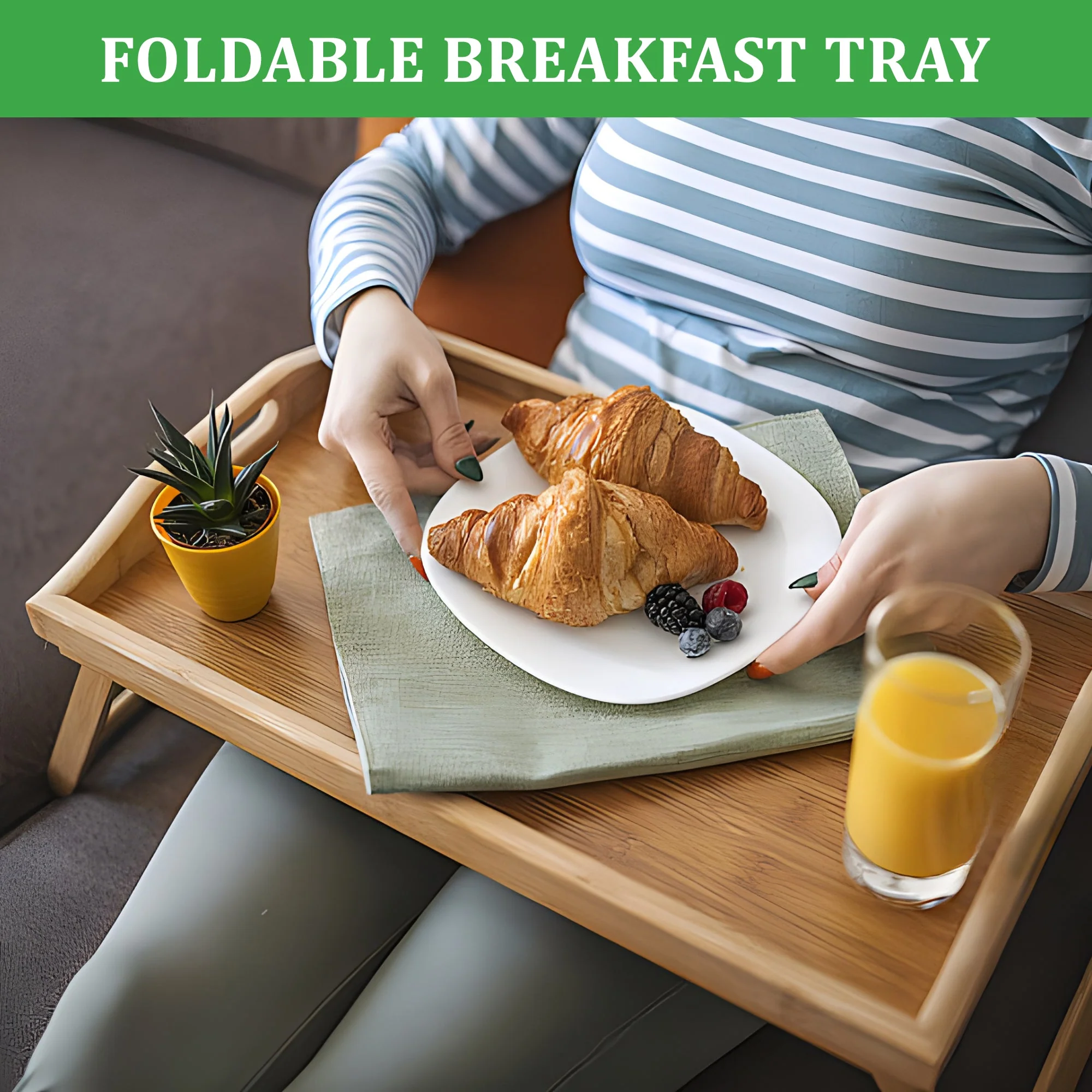 Foldable Bamboo Bed Tray Table 23.6" x 11.8" Breakfast Serving Tray with Legs AMBKT50 - Image 6