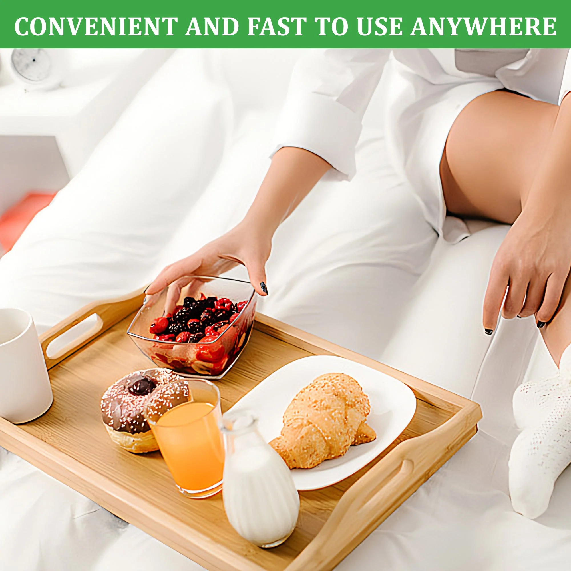 Foldable Bamboo Bed Tray Table 23.6" x 11.8" Breakfast Serving Tray with Legs AMBKT50 - Image 7