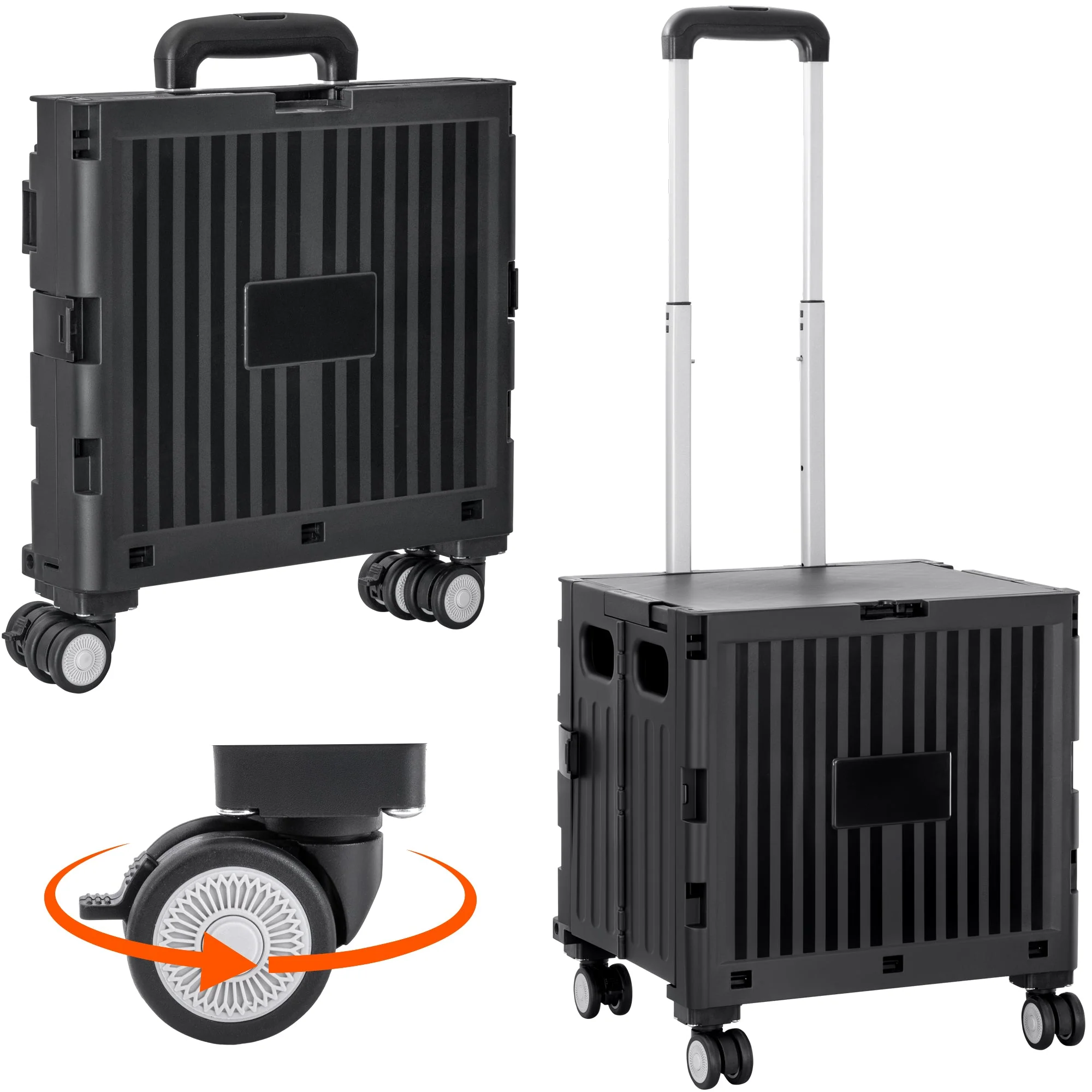 Foldable Shopping Cart with Lid 45L Rolling Storage Cart with 360° Wheels Black AMBWC303