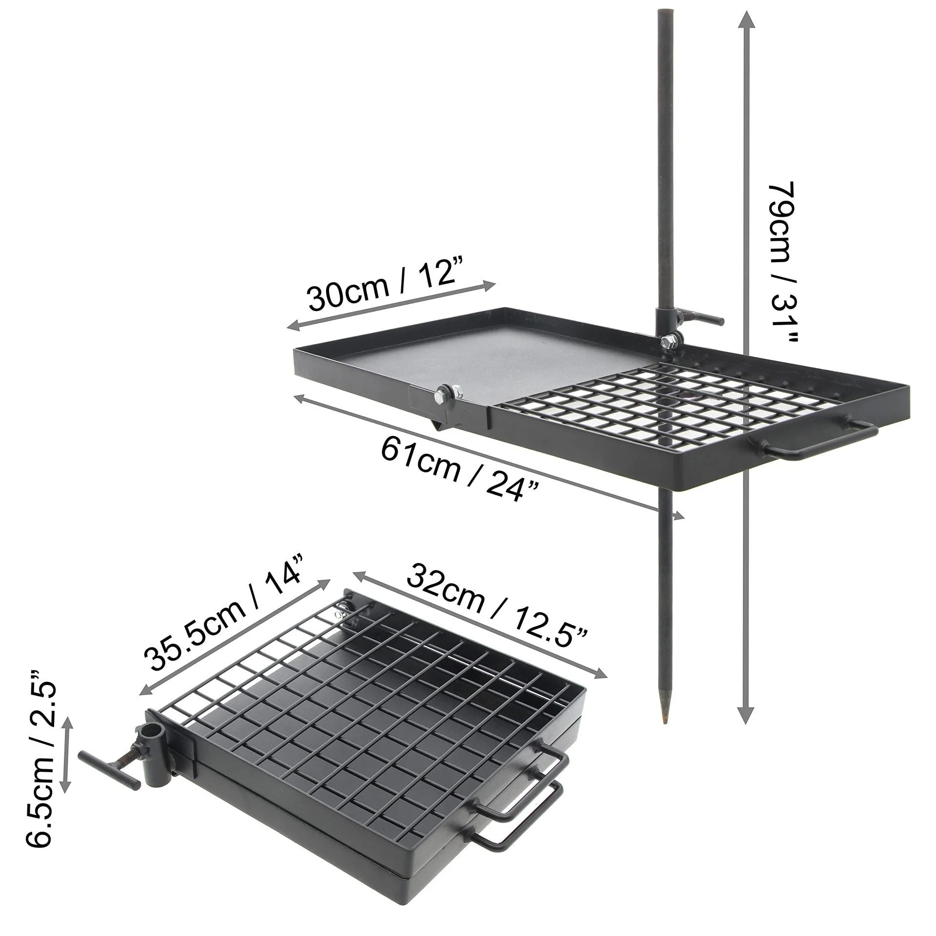 24″ Heavy Duty Folding Campfire Grill – Steel Camping Cooking Grate with Legs | Model 312412