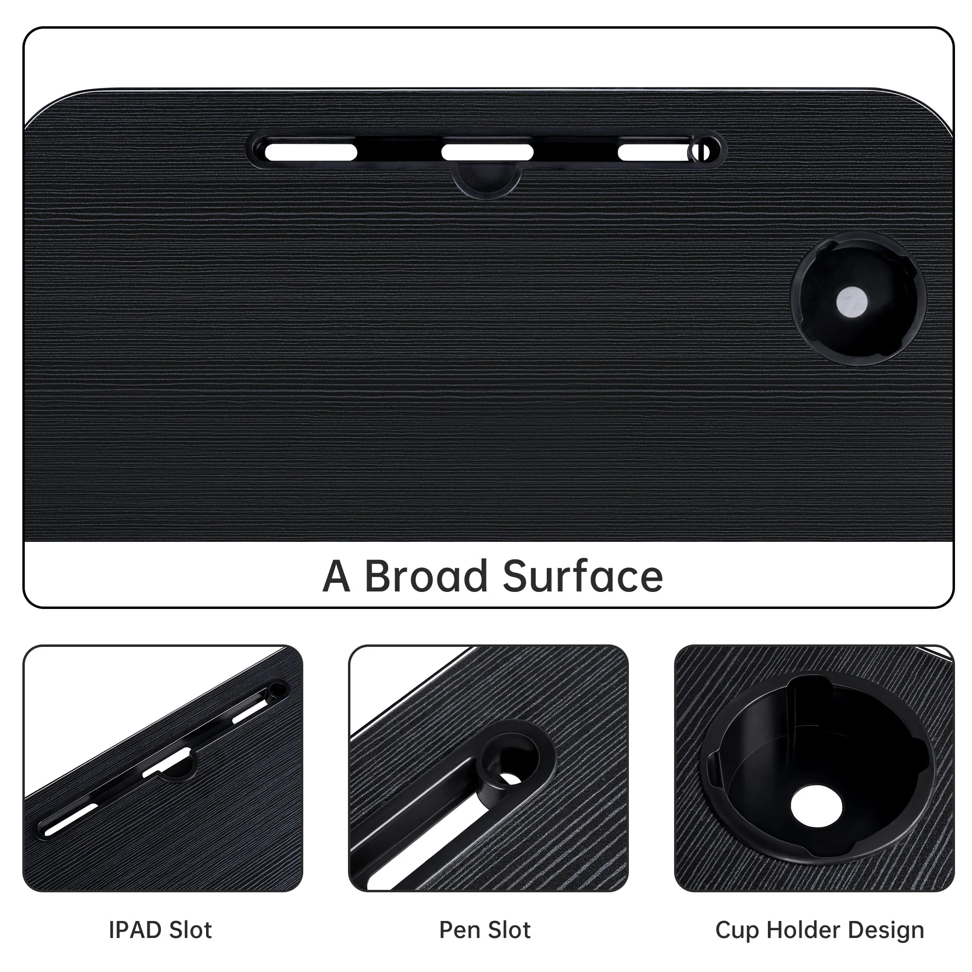 Folding Laptop Table for Bed & Sofa with Cup Holder – Portable Breakfast Tray, Laptop Bed Desk, Steel Legs, Black AMMBT64 - Image 2