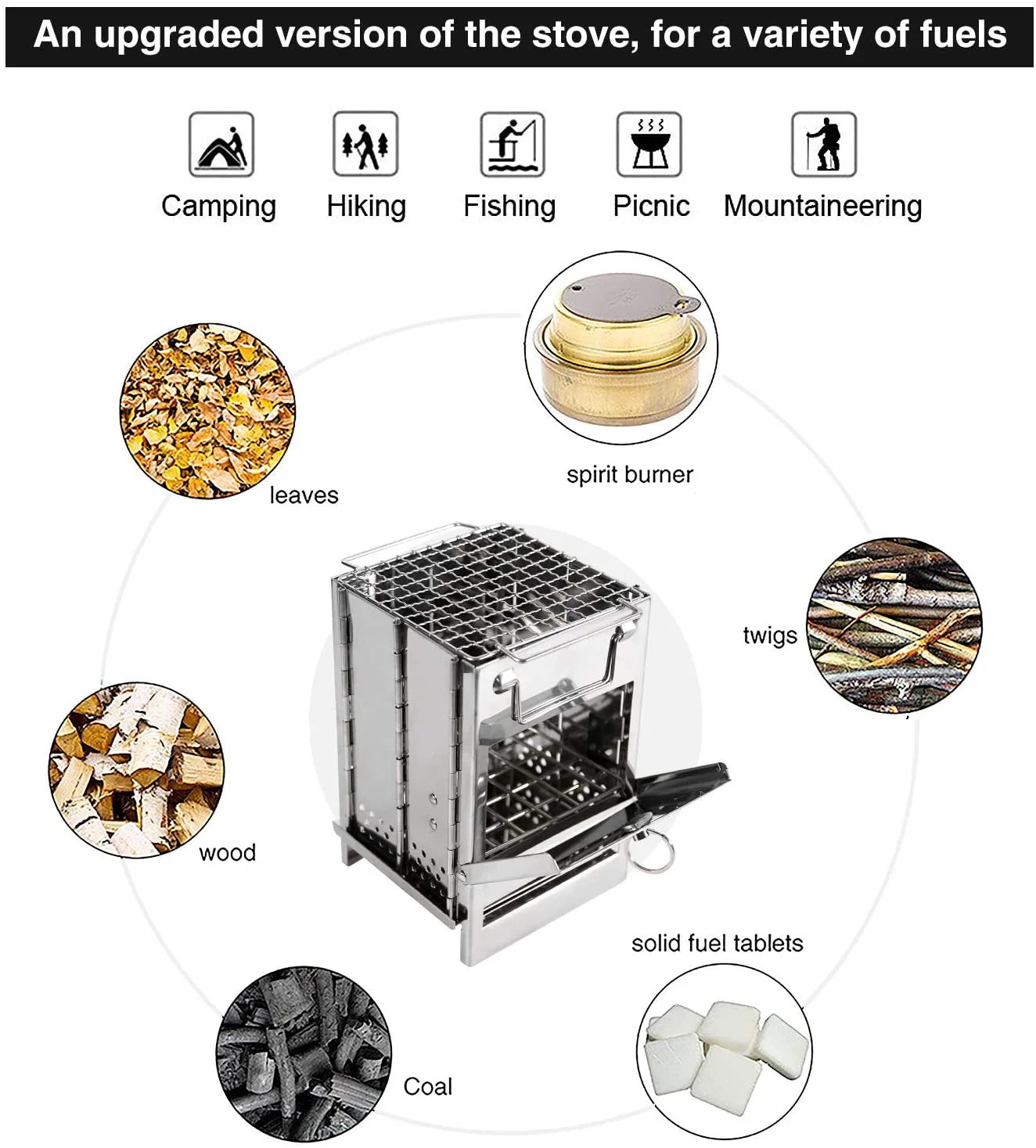 Portable Stainless Steel Wood Burning Camp Stove | Folding, Lightweight & Compact Outdoor Cooking Gear - S3045 - Image 4