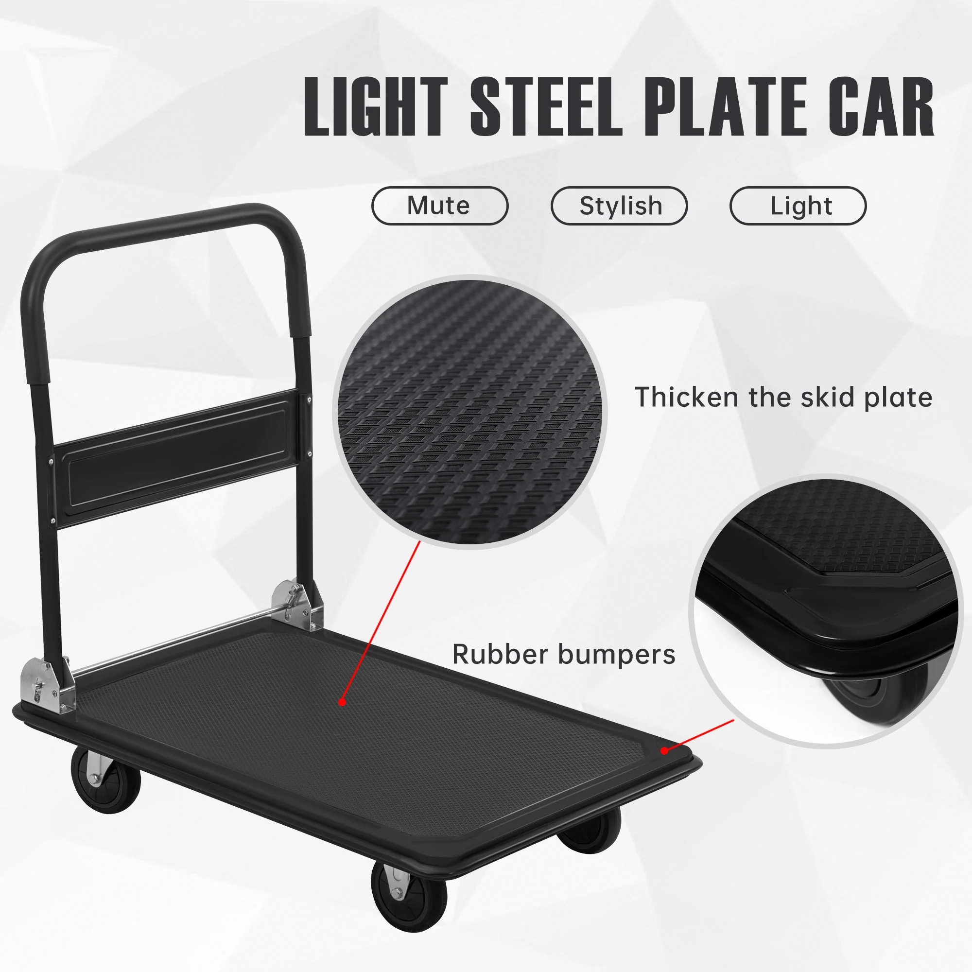 Folding Steel Platform Cart 660 lb Capacity Heavy Duty Warehouse Dolly AMMPC300 - Image 2
