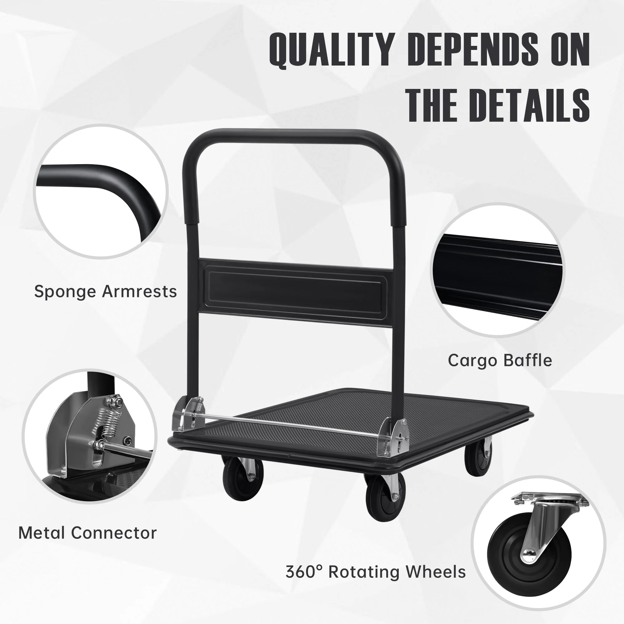 Folding Steel Platform Cart 660 lb Capacity Heavy Duty Warehouse Dolly AMMPC300 - Image 3