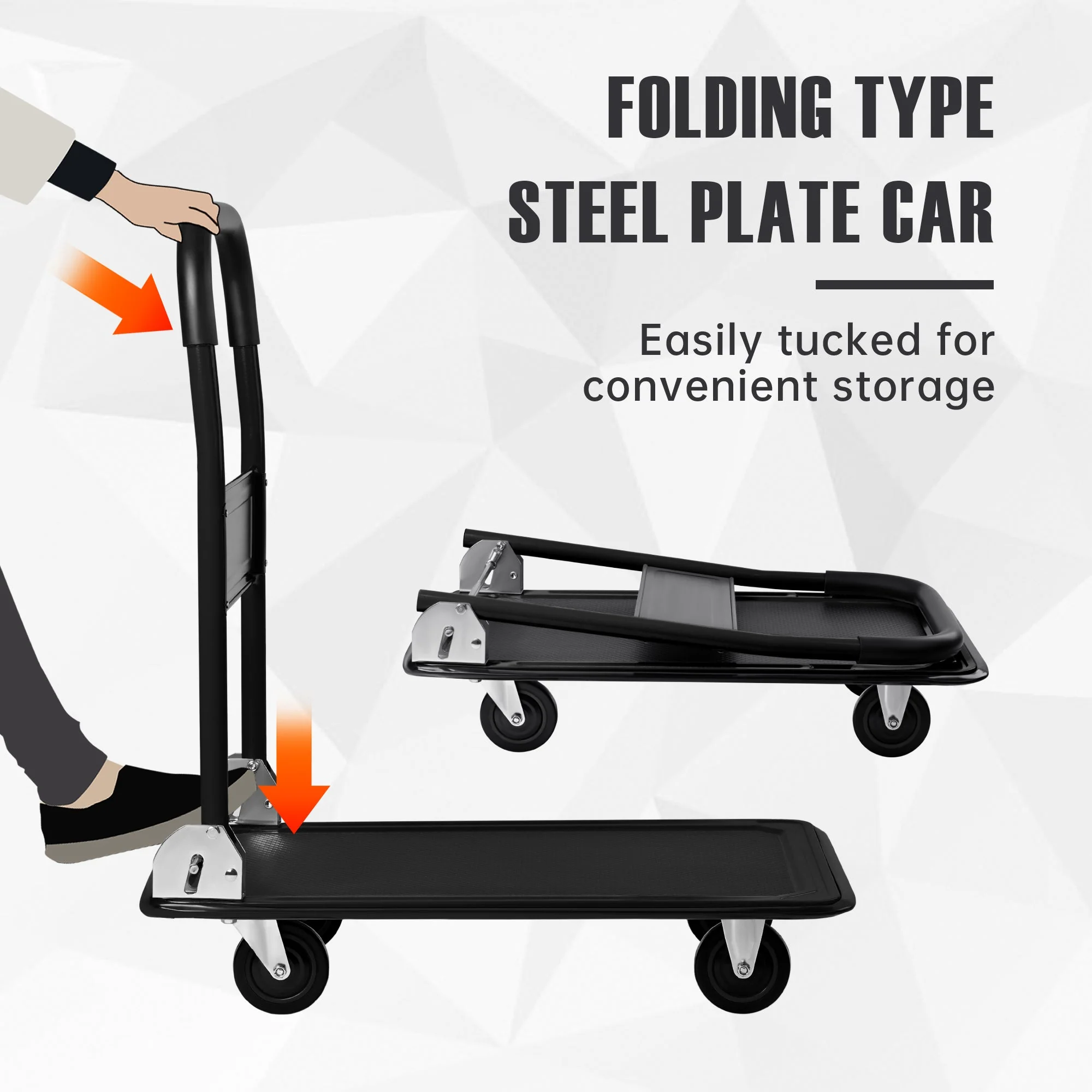 Folding Steel Platform Cart 660 lb Capacity Heavy Duty Warehouse Dolly AMMPC300 - Image 4