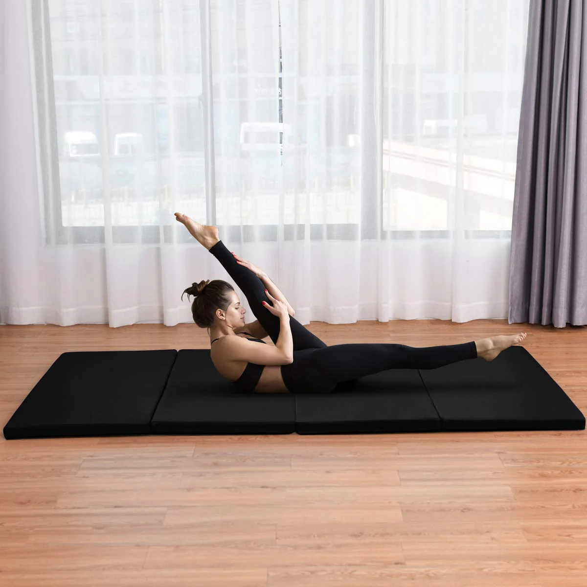 Folding Yoga Gym Mat 4x8 FT – Thick Multi-Color & Black Exercise Mat for Home Fitness - Image 2