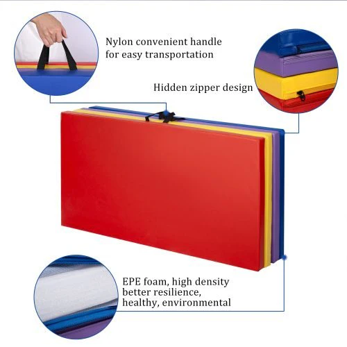 Folding Yoga Gym Mat 4x8 FT – Thick Multi-Color & Black Exercise Mat for Home Fitness - Image 7