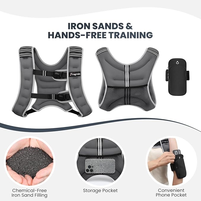 Fragraim 22lb Weighted Vest for Men and Women with Reflective Stripes and Phone Pouch - Image 2