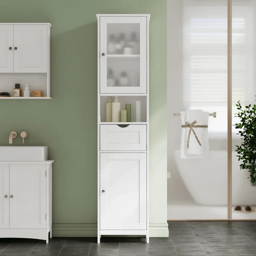 Freestanding Tall Bathroom Storage Cabinet 67in Slim Floor Standing Linen Organizer White / Grey STC022W - Image 10