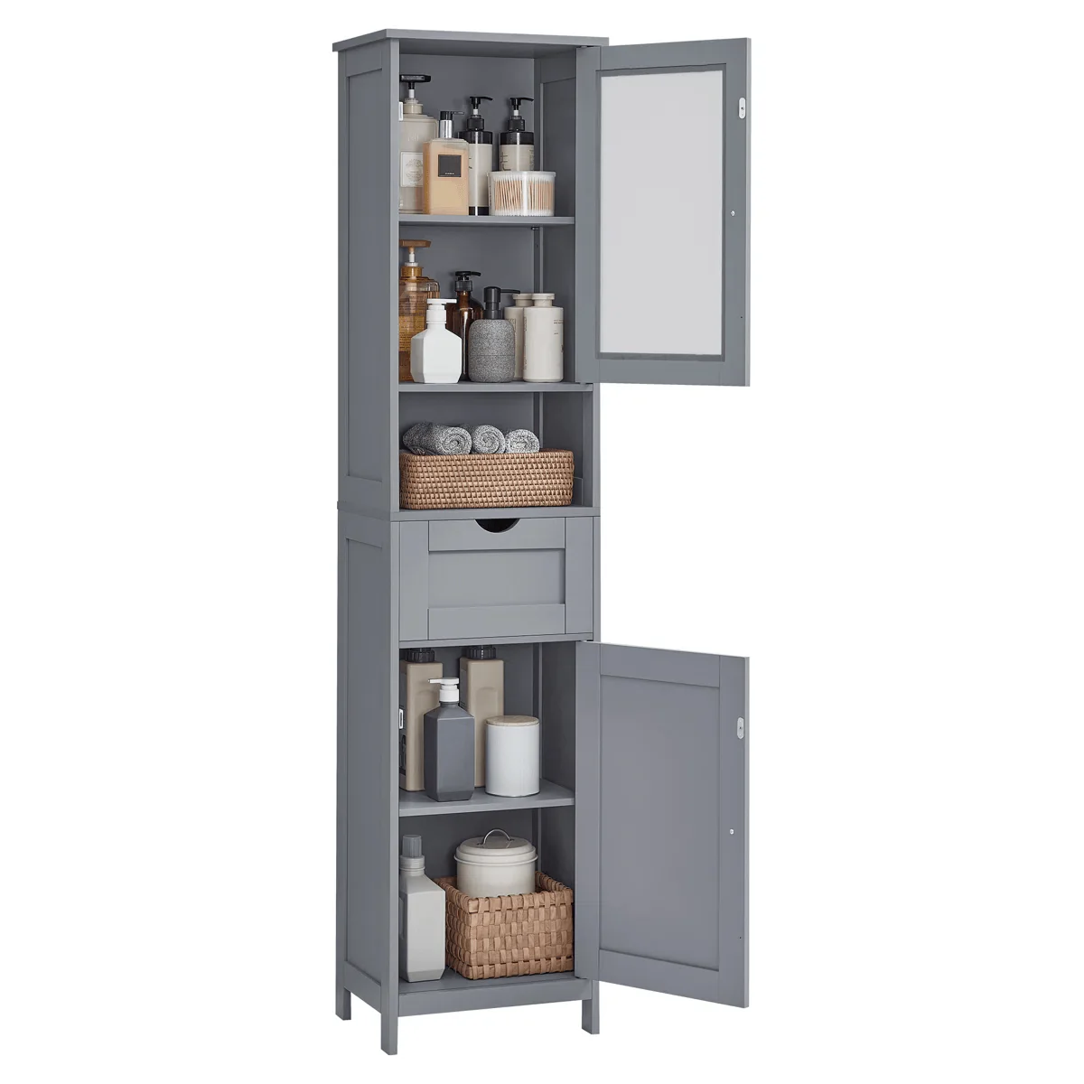 Freestanding Tall Bathroom Storage Cabinet 67in Slim Floor Standing Linen Organizer White / Grey STC022W - Image 2