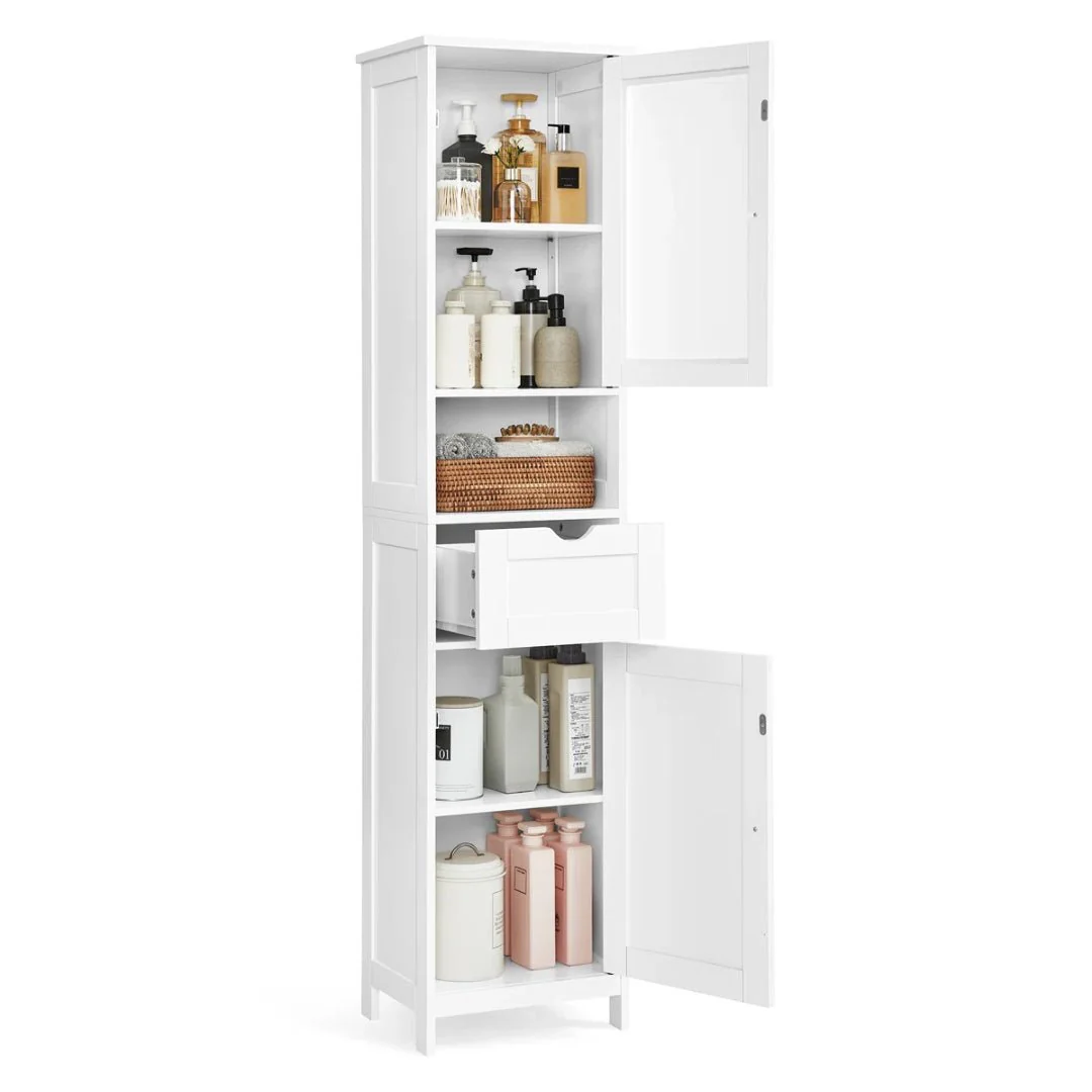 Freestanding Tall Bathroom Storage Cabinet 67in Slim Floor Standing Linen Organizer White / Grey STC022W - Image 6
