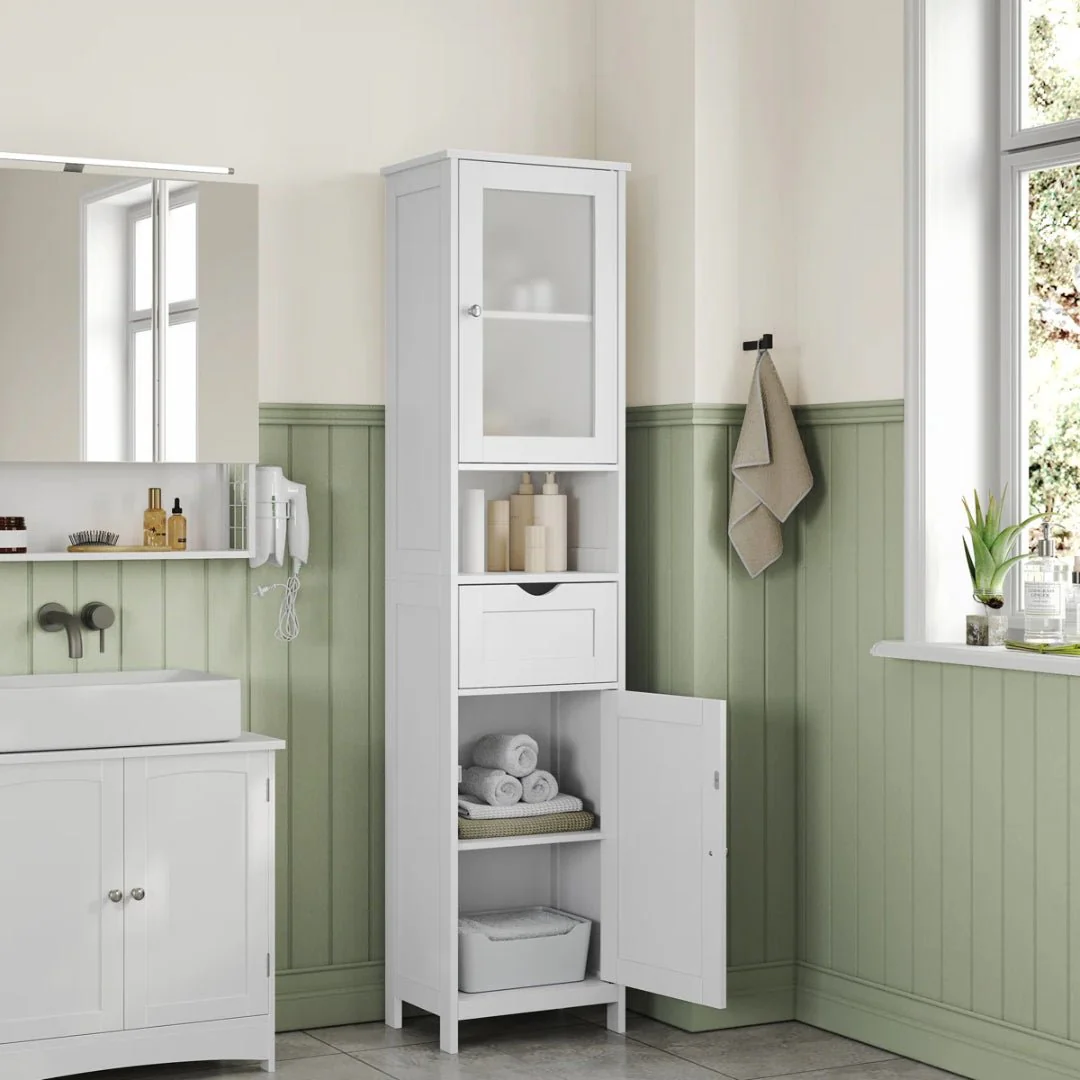 Freestanding Tall Bathroom Storage Cabinet 67in Slim Floor Standing Linen Organizer White / Grey STC022W - Image 8