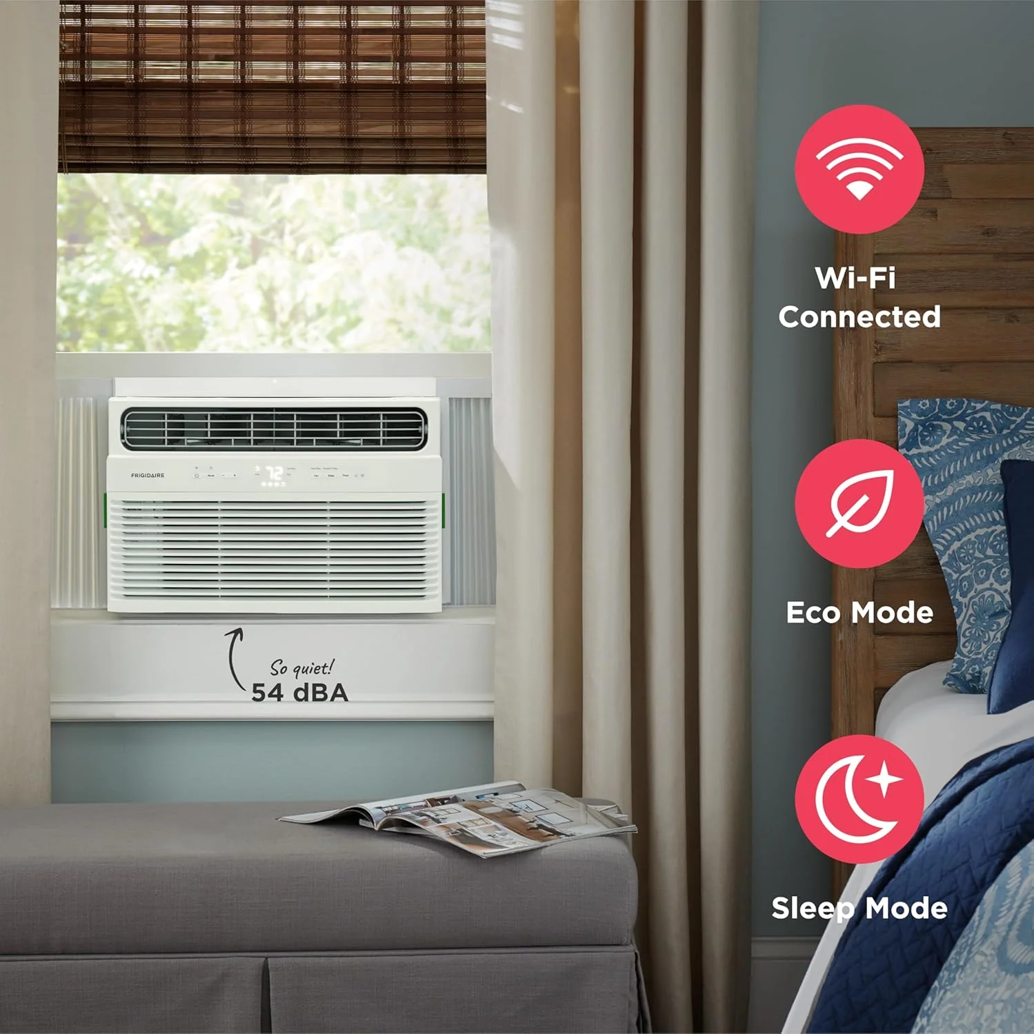Frigidaire 8,000 BTU Smart Window Air Conditioner with Wi-Fi, Cools Up to 350 Sq. Ft., Remote Control, Quiet Operation, Eco Mode, 3 Fan Speeds, White - Image 4