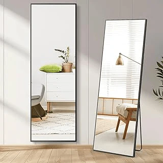 Full Length 63" x 19.7" Black Aluminum Framed Floor & Wall Mirror – Shatter-Resistant HD Glass, Standing or Wall Mounted SD63197