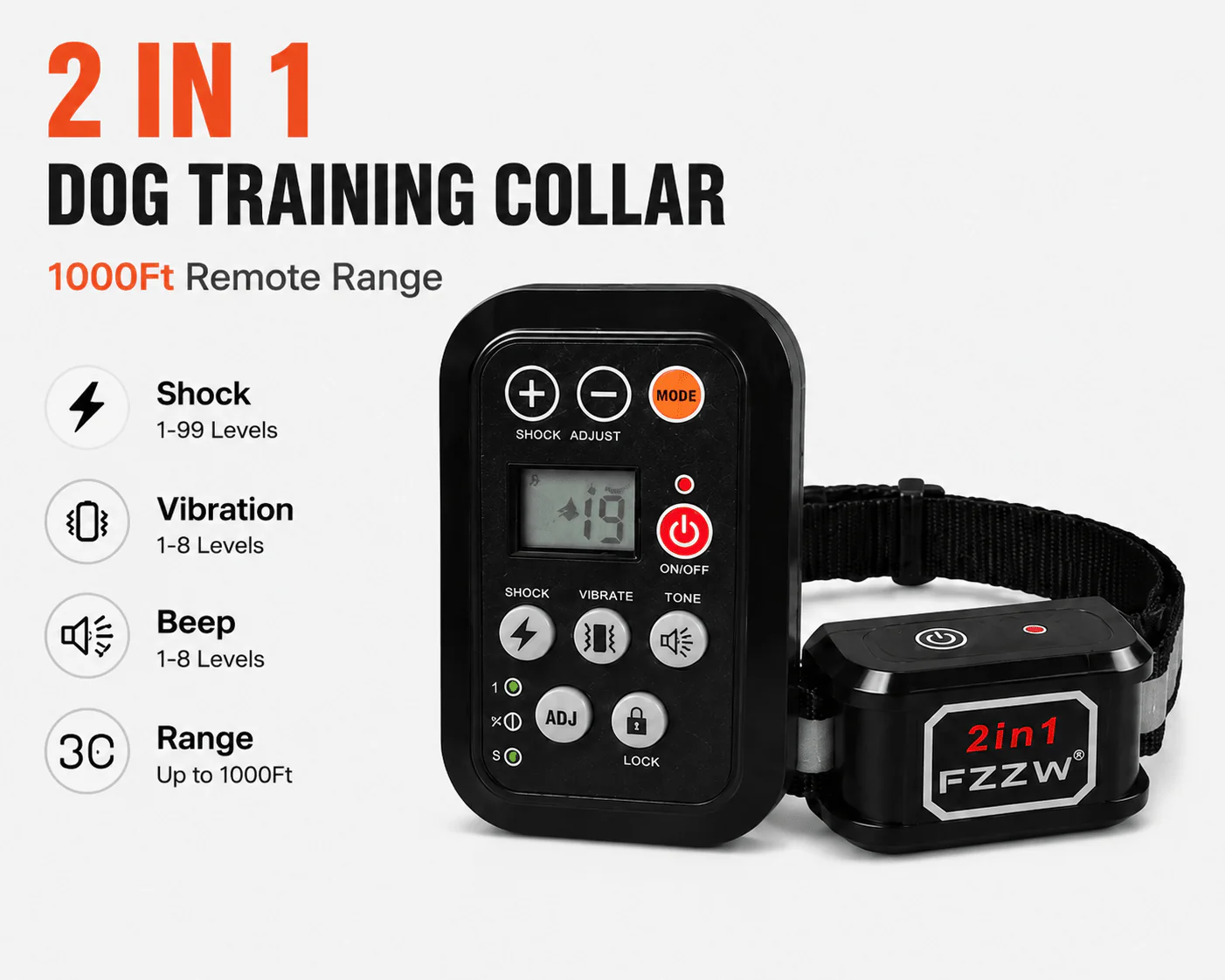 FZZW 2-in-1 Dog Training Collar & Automatic Anti-Barking Device – 1000 ft Remote Range, Model Z-8 - Image 2