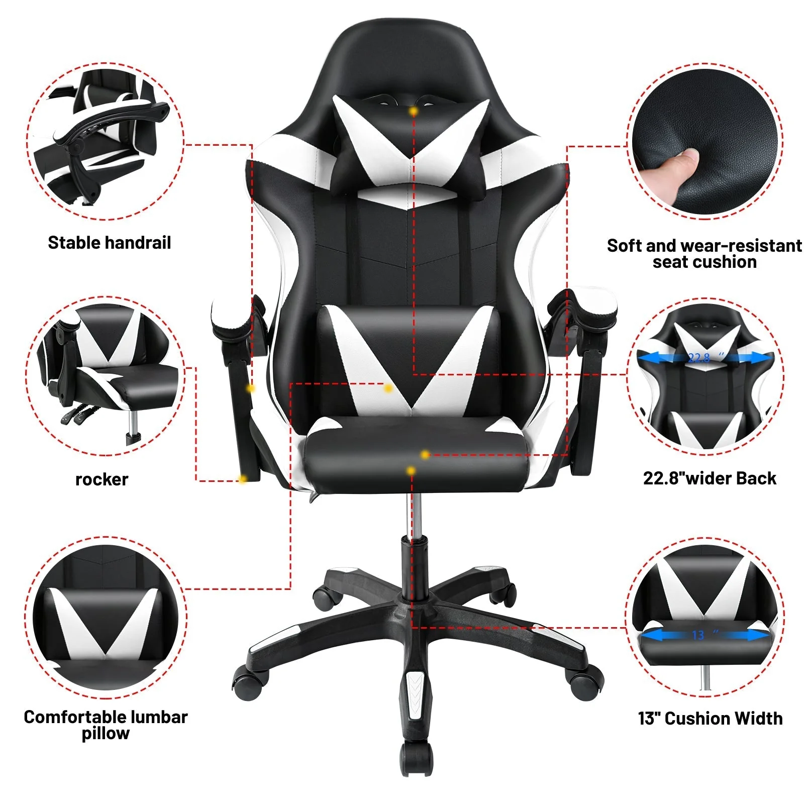 Ergonomic Racing-Style High-Back Gaming & Office Chair with Lumbar Support and Adjustable Armrests - Image 14