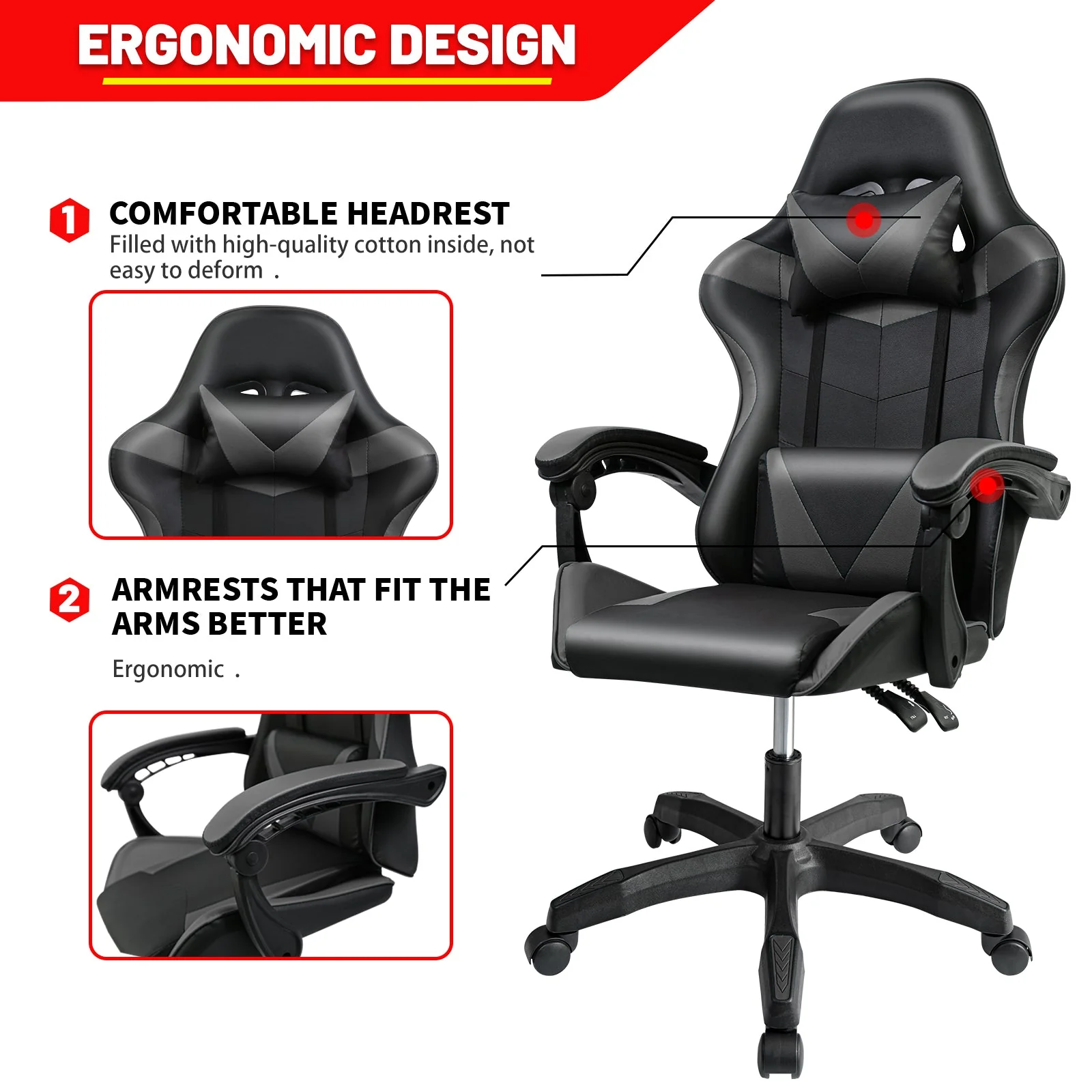 Ergonomic Racing-Style High-Back Gaming & Office Chair with Lumbar Support and Adjustable Armrests - Image 4